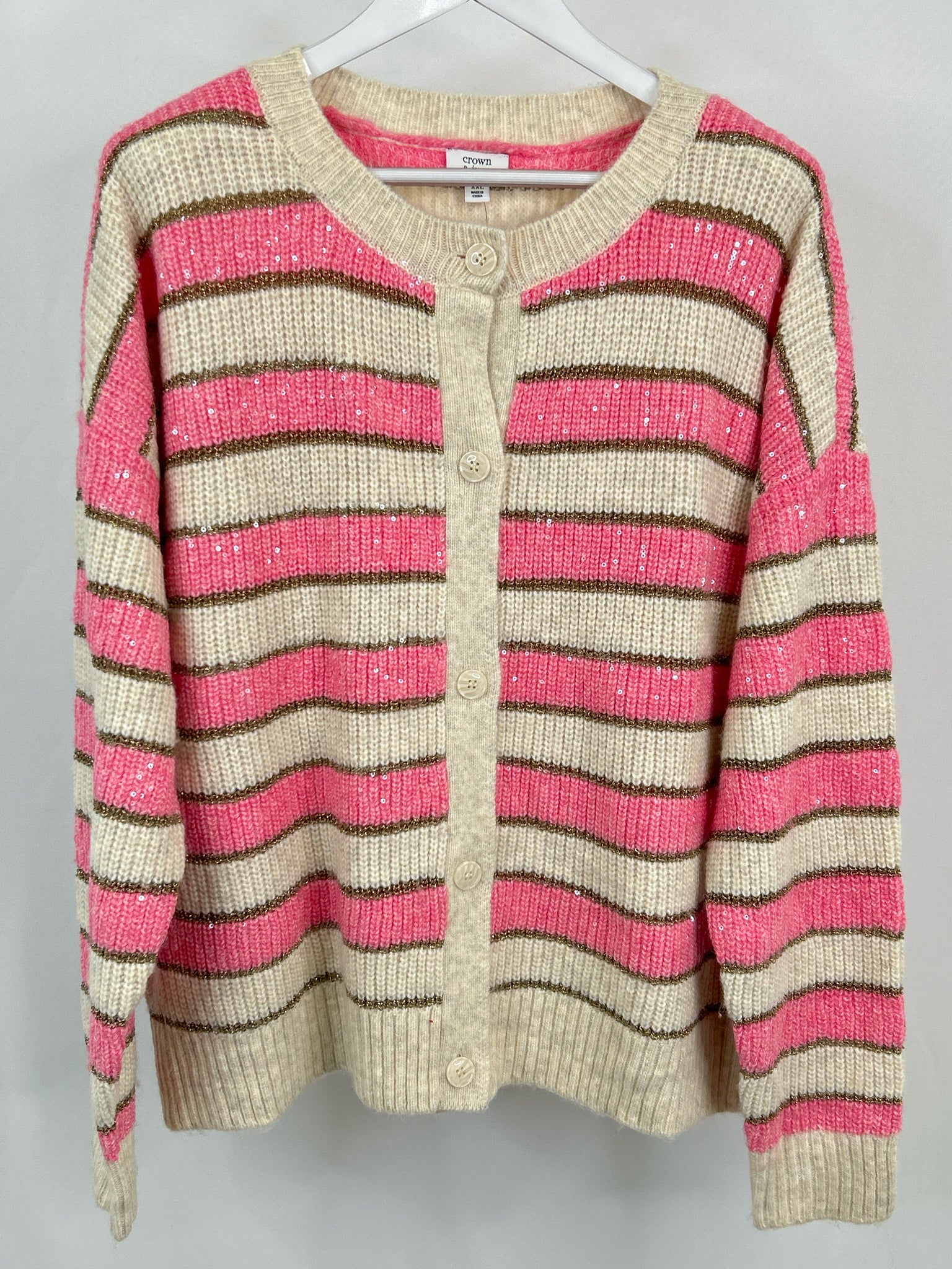 CROWN & IVY Size NWT XXL Cream Striped Women Cardigan