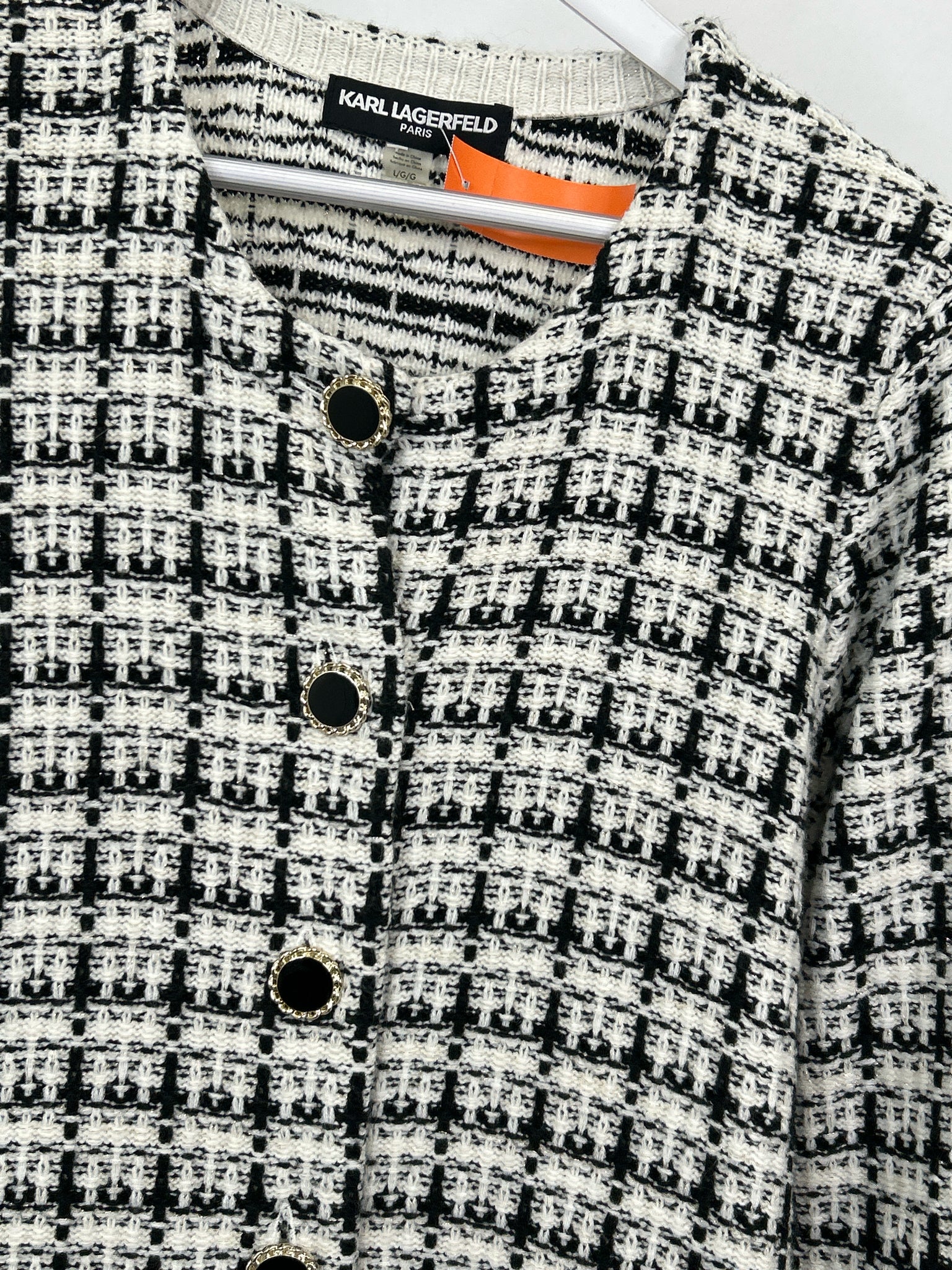 KARL LAGERFELD Size L Black and White Women Cardigan