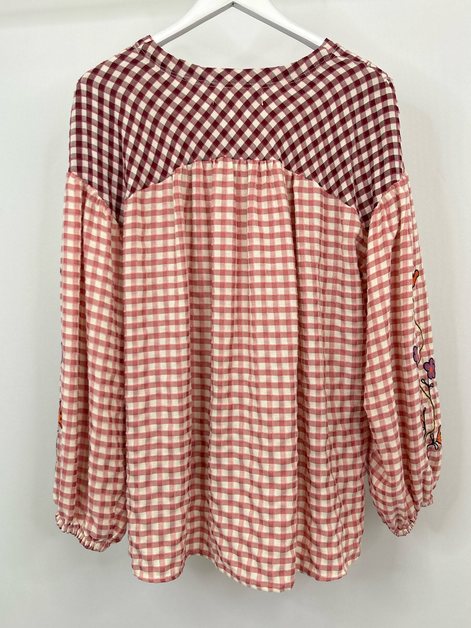 THREE BIRD NEST Size L BURGUNDY PLAID Women Top