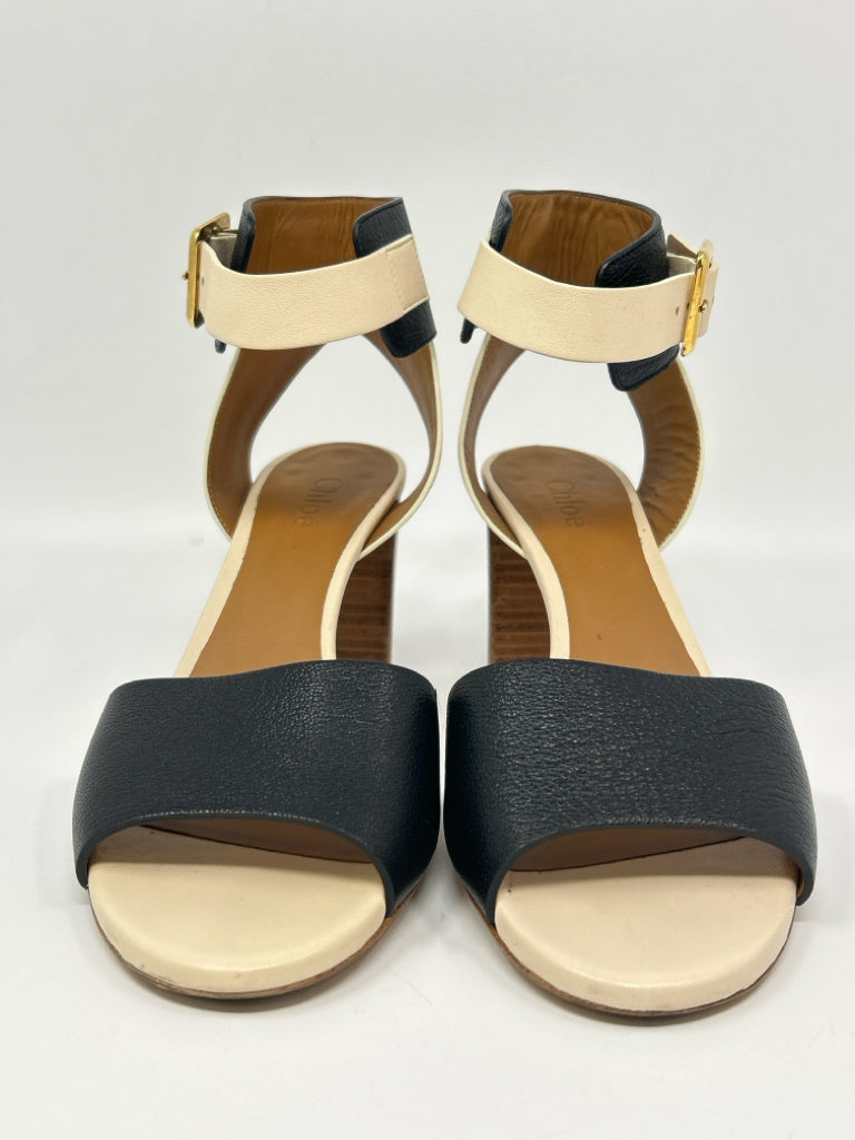 CHLOE Women Size 36.5 Black & Ivory Sandal