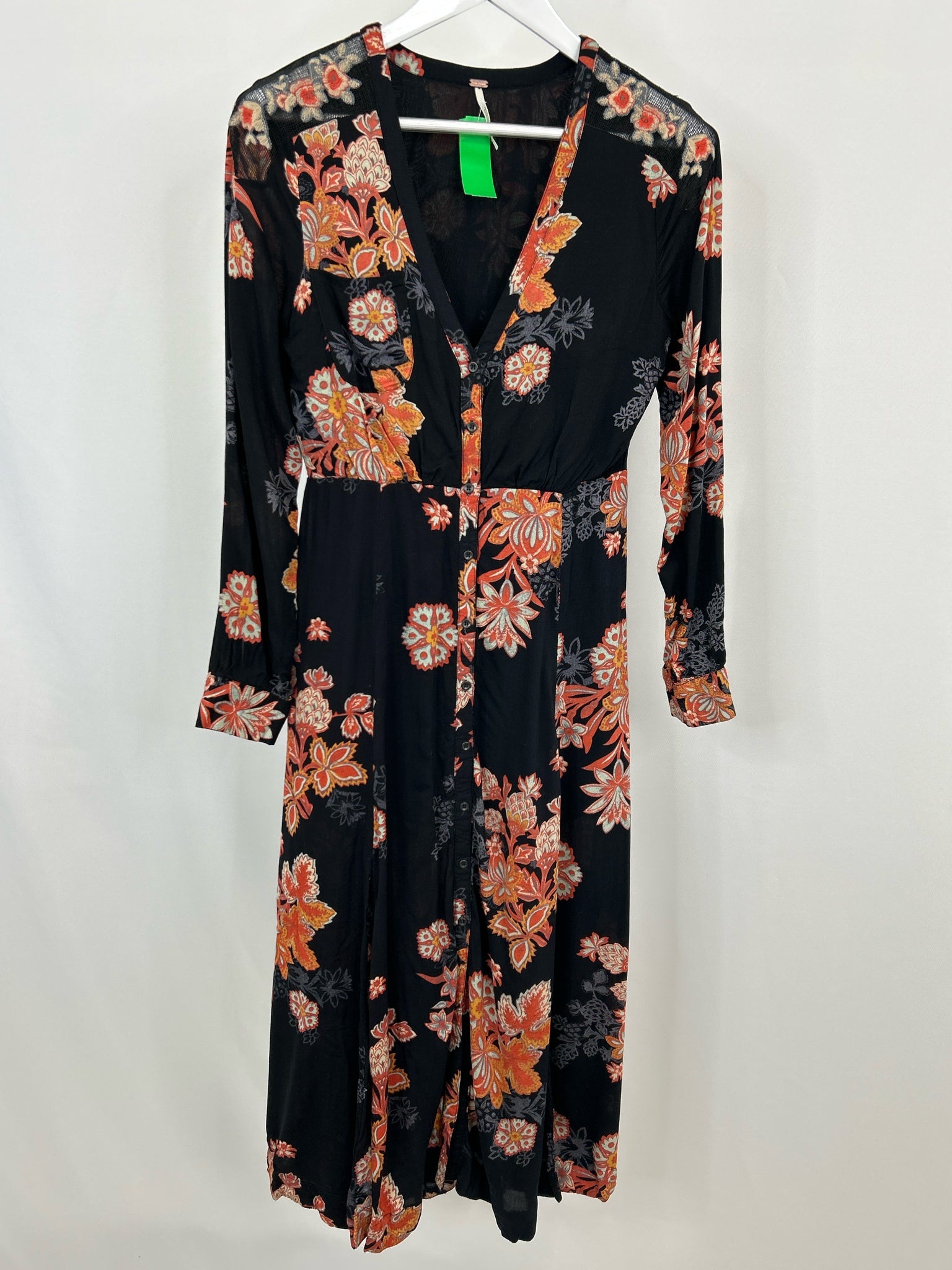 FREE PEOPLE Size 6 Black Print Women Dress