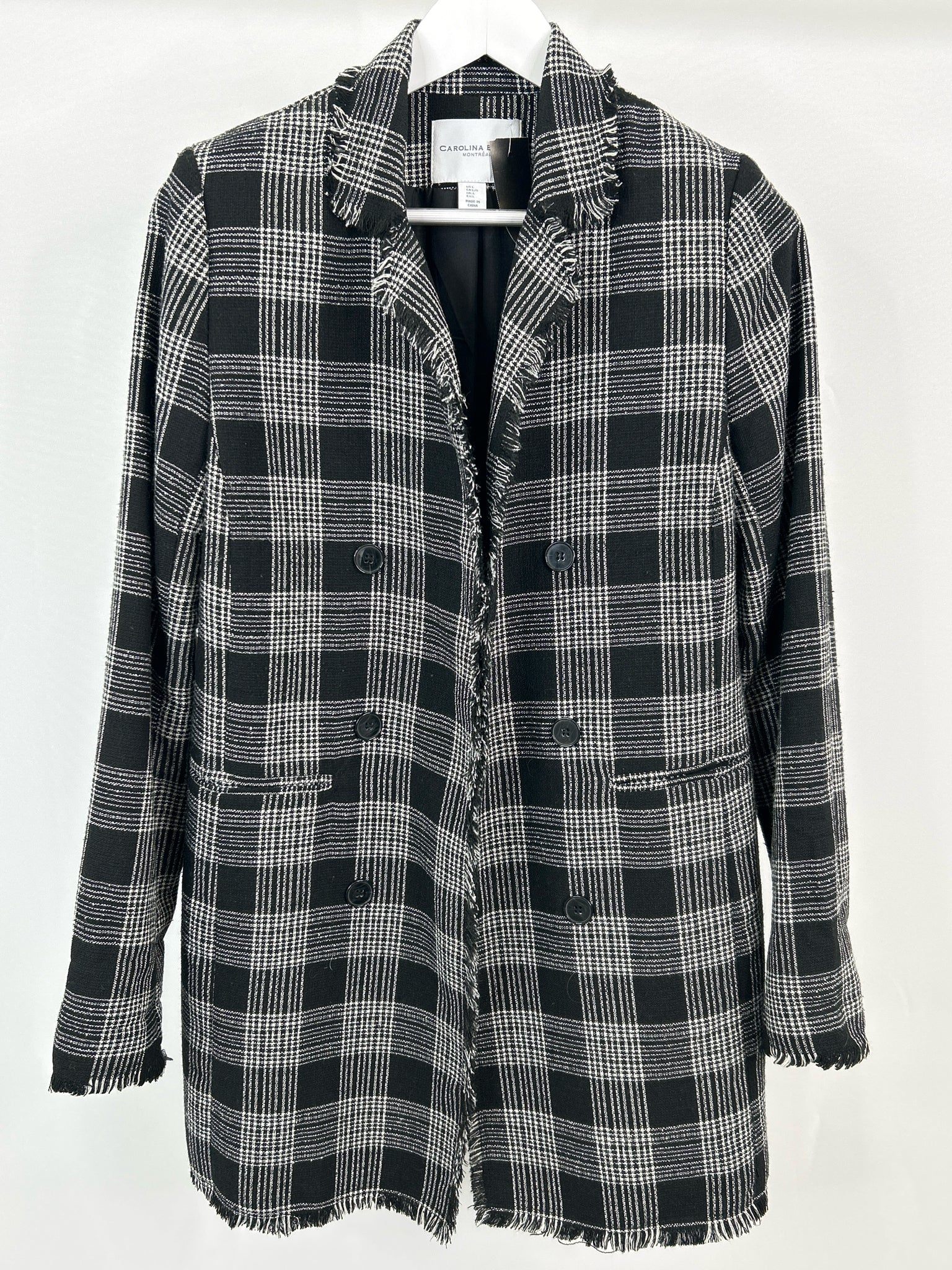 CAROLINA BELLE Size L Black Plaid Women Coat