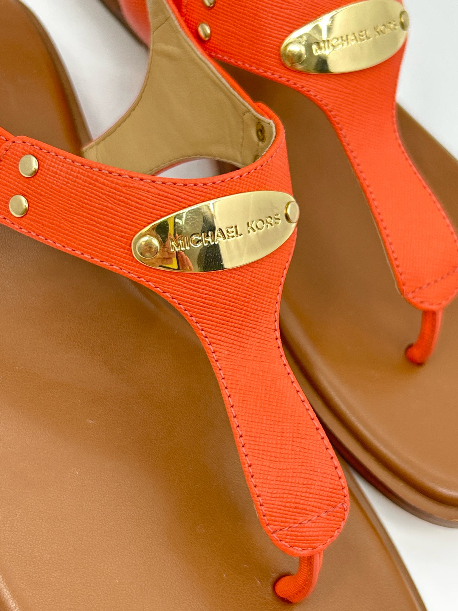 MICHAEL MICHAEL KORS Size 8M Coral & Brown Women Sandal