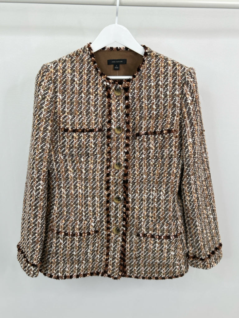 ANN TAYLOR Women Size 10 Brown and White Jacket