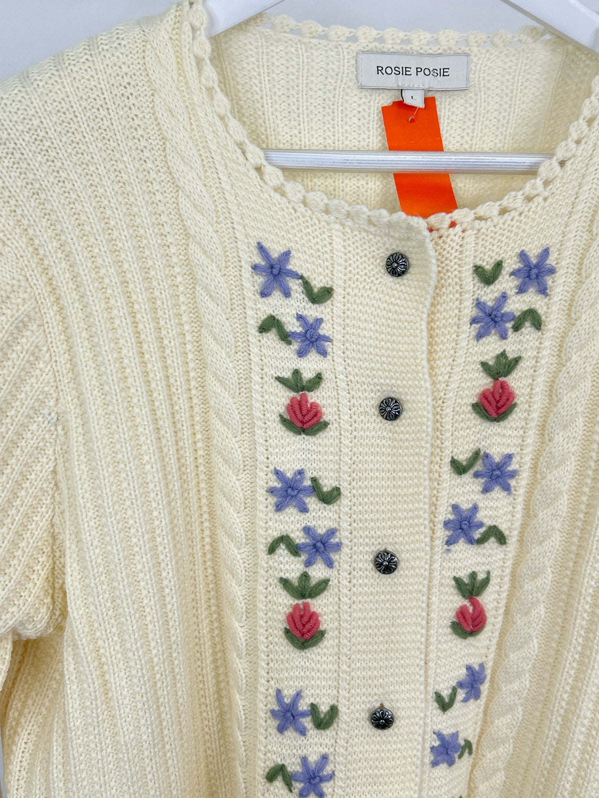 Rosie Posie Size L Cream Women Sweater