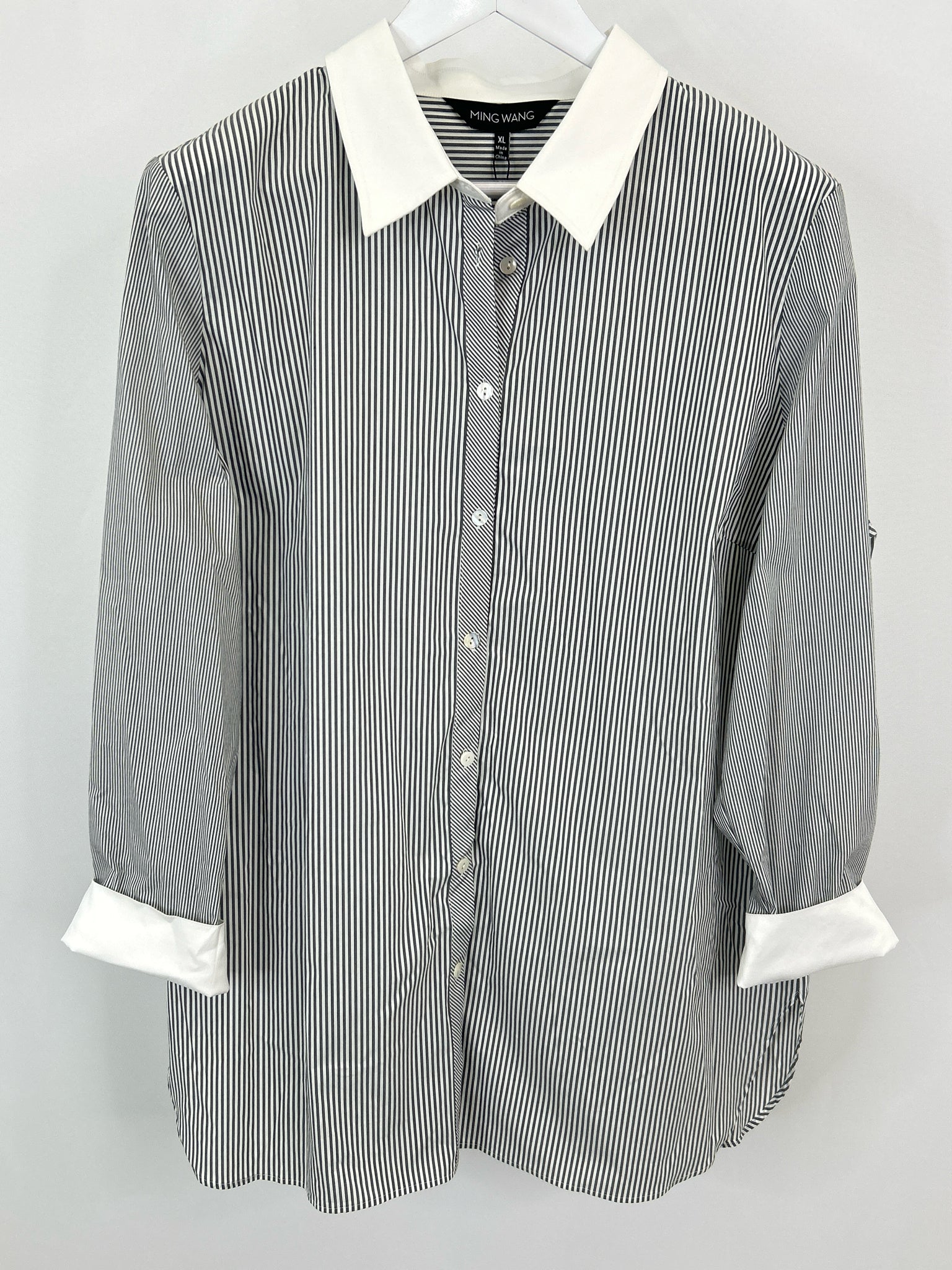 MING WANG Size XL Grey Striped Women Shirt NWT