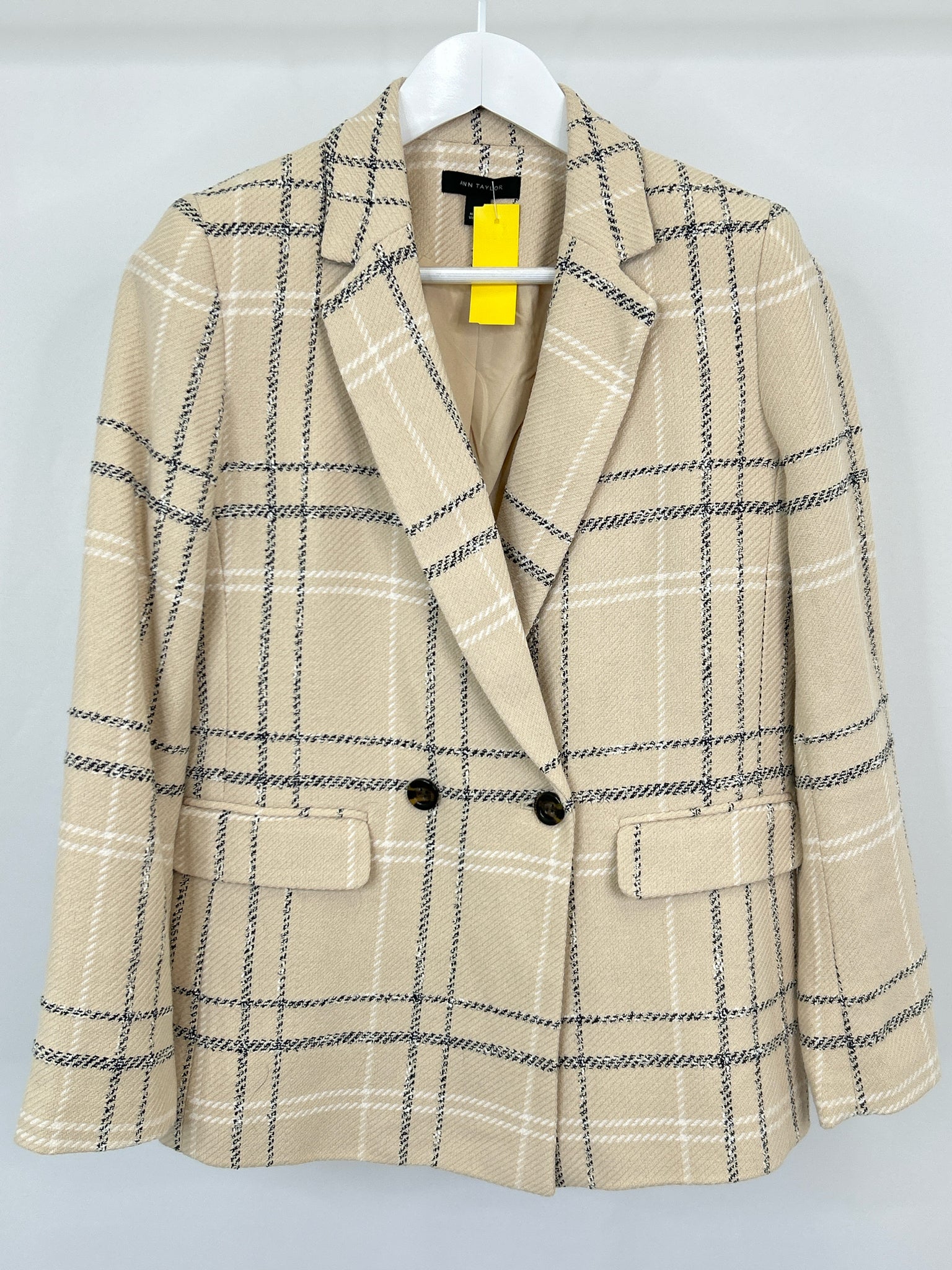 ANN TAYLOR Size 4 Beige Plaid Women Blazer