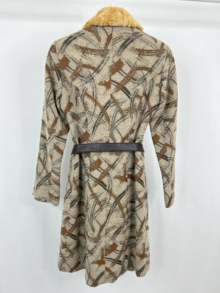 BISOU BISOU Women Size 4 Brown Print Coat