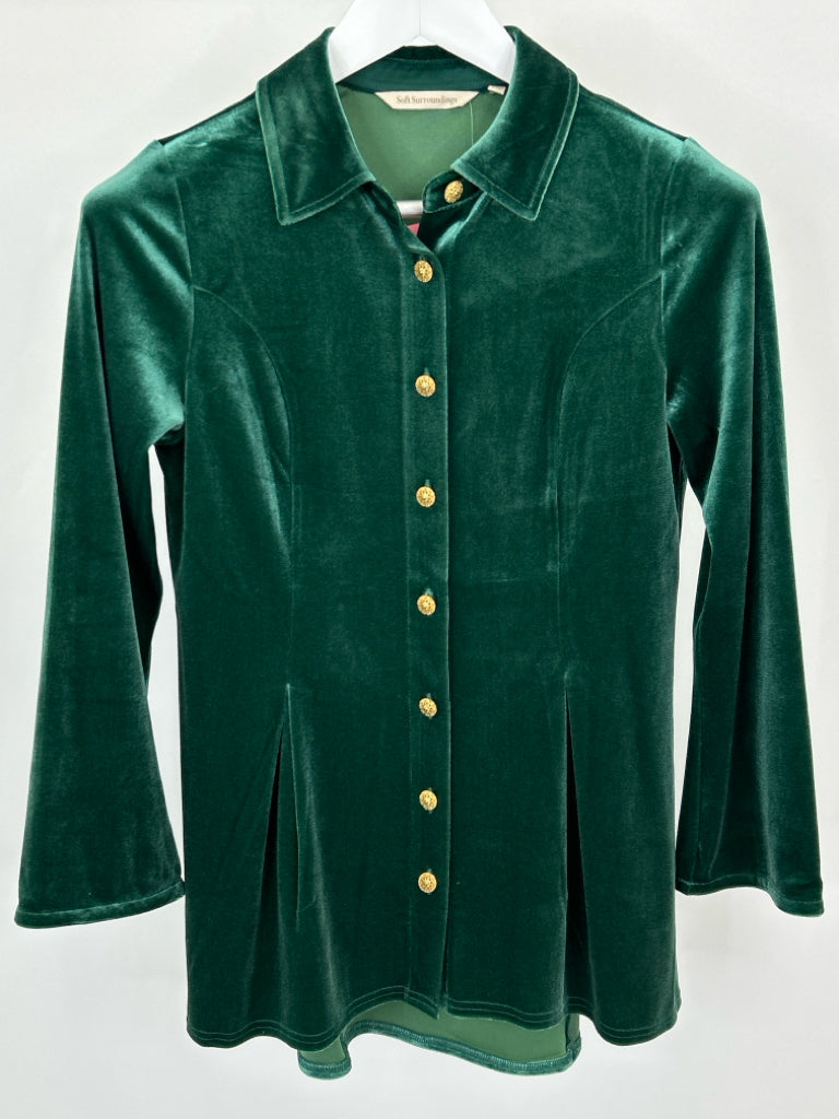 SOFT SURROUNDINGS Women Size XS Green Velvet Shirt NWT