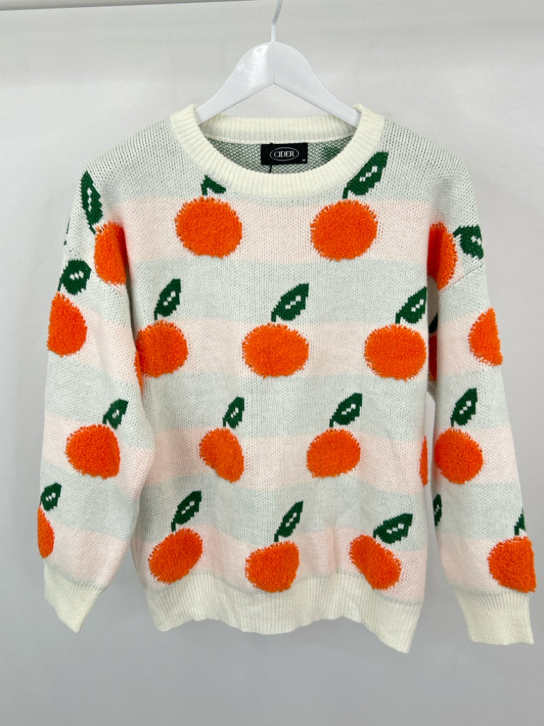 CIDER Women Size M White and Orange Sweater NWT