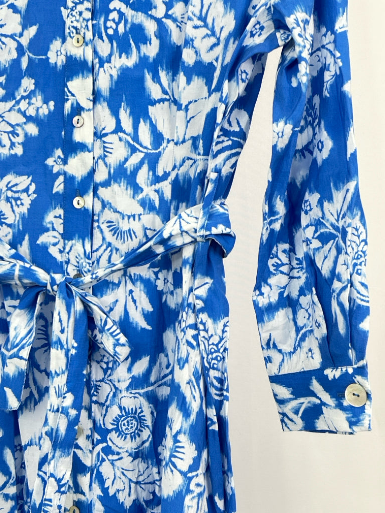 ZARA Size L BLUE & WHITE Women's Dress