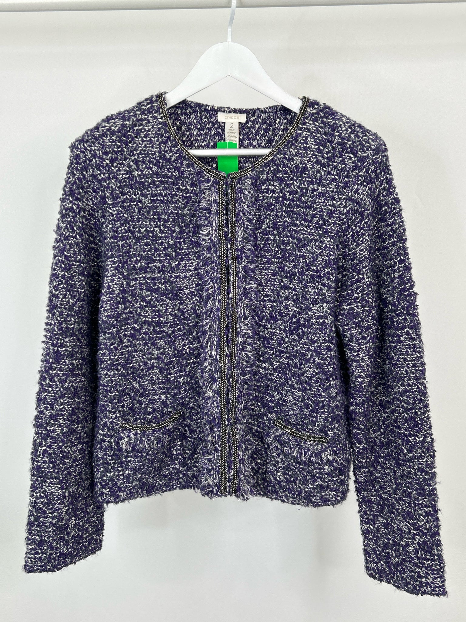 CHICO'S Size 12 PURPLE AND WHITE Women Cardigan