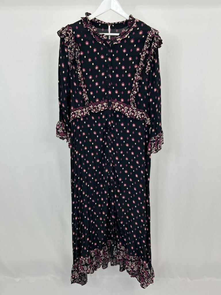 FREE PEOPLE Women Size XL Black Print Midi Dress NWT