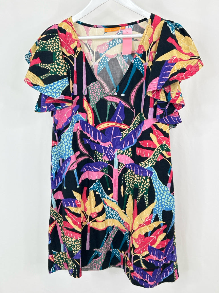 OLIPHANT Women Size 2XL Black Print Dress