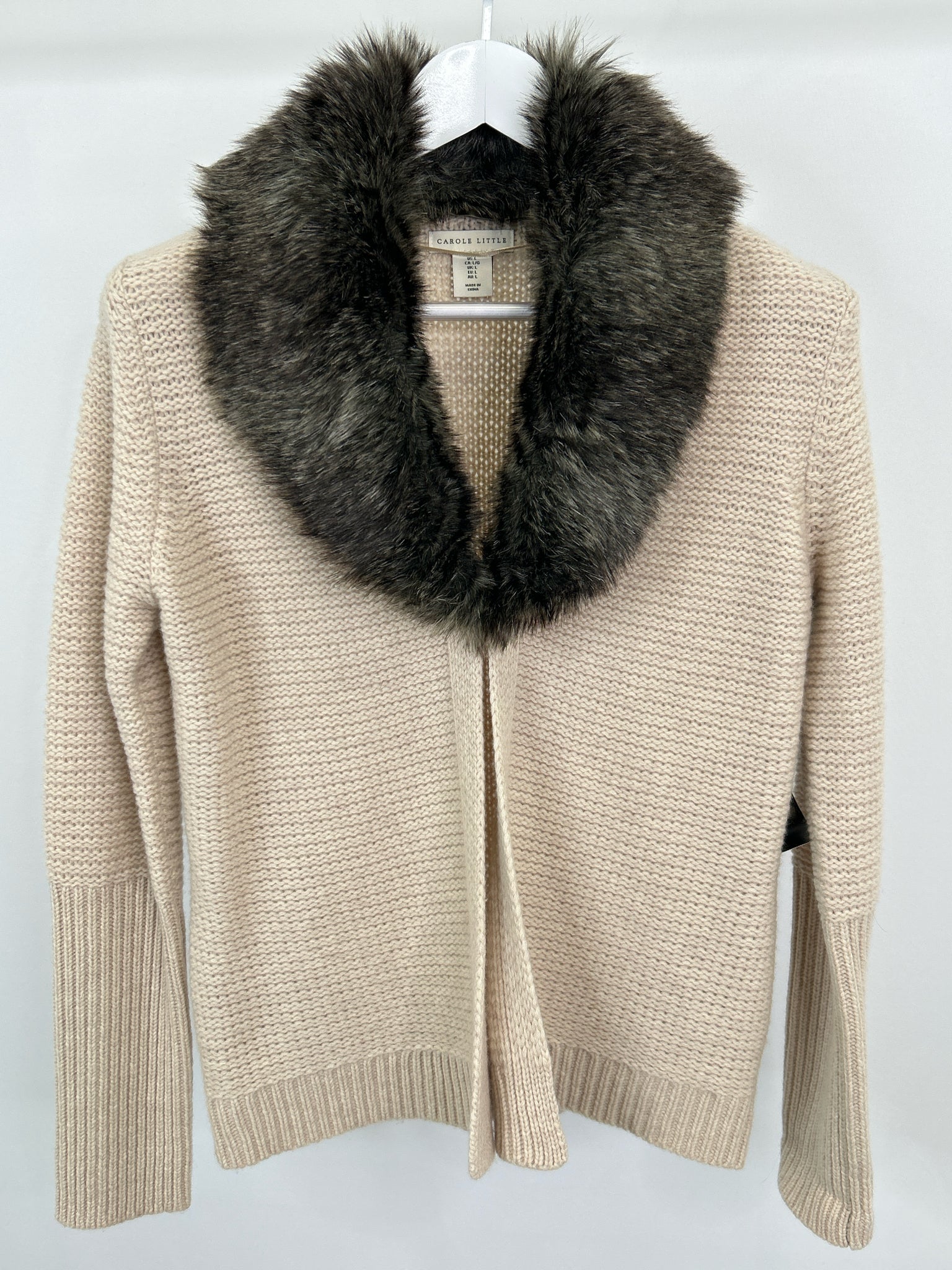 CAROLE LITTLE NWT Size L CREAM AND BROWN Women Cardigan