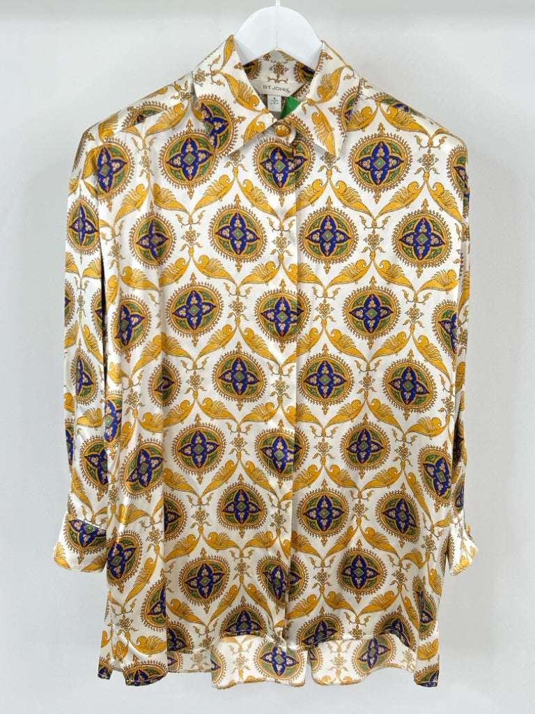 ST JOHN Size 8 White and Mustard Shirt