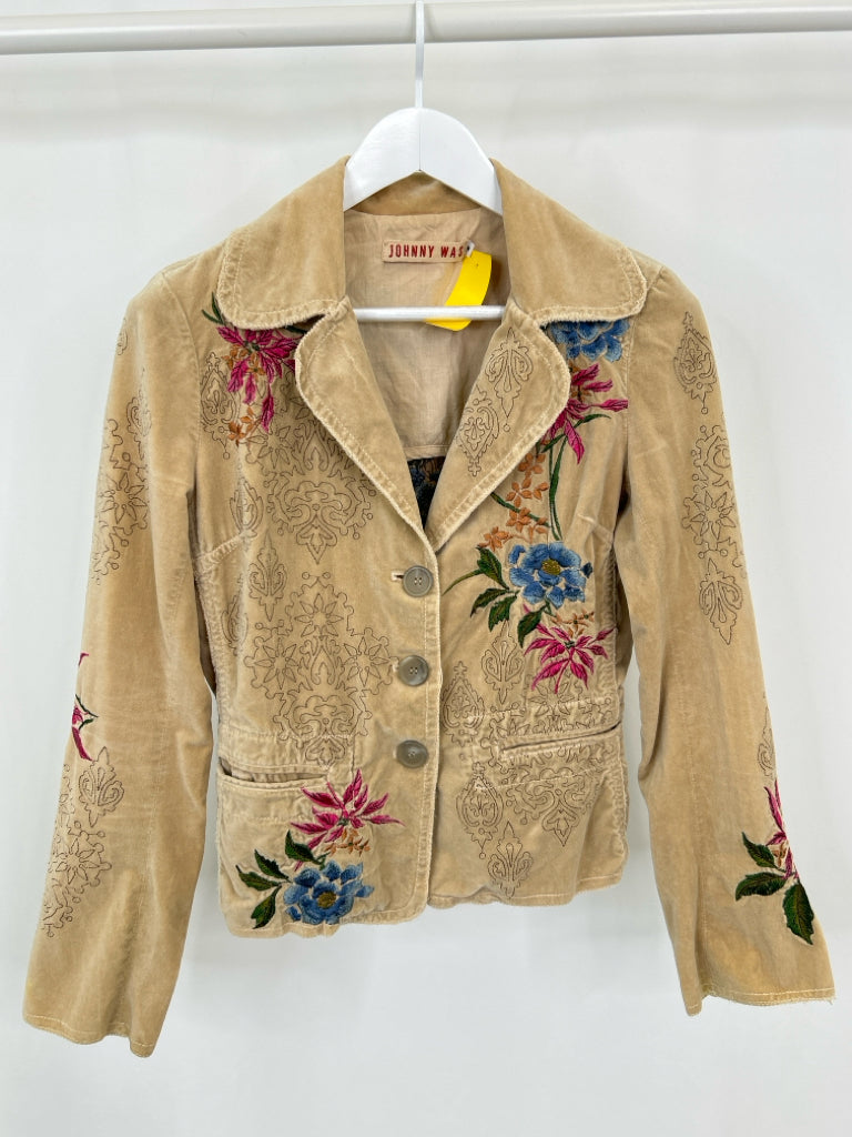JOHNNY WAS Women Size S Tan floral Jacket