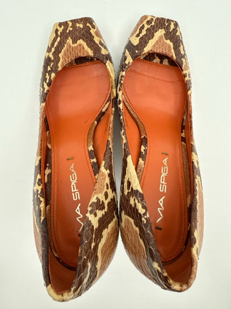 VIA SPIGA Size 6.5 Brown Print Pumps