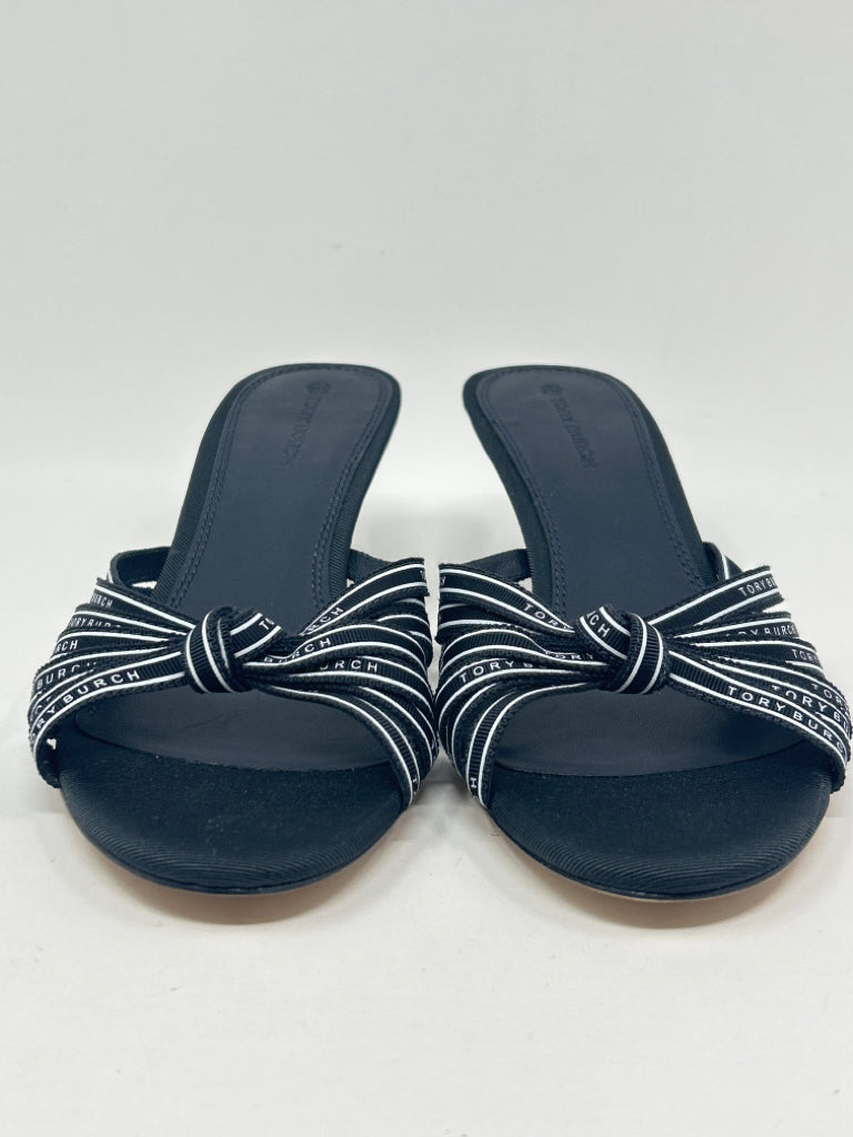 TORY BURCH Women Size 8.5M Navy Ribbon Slide Sandal