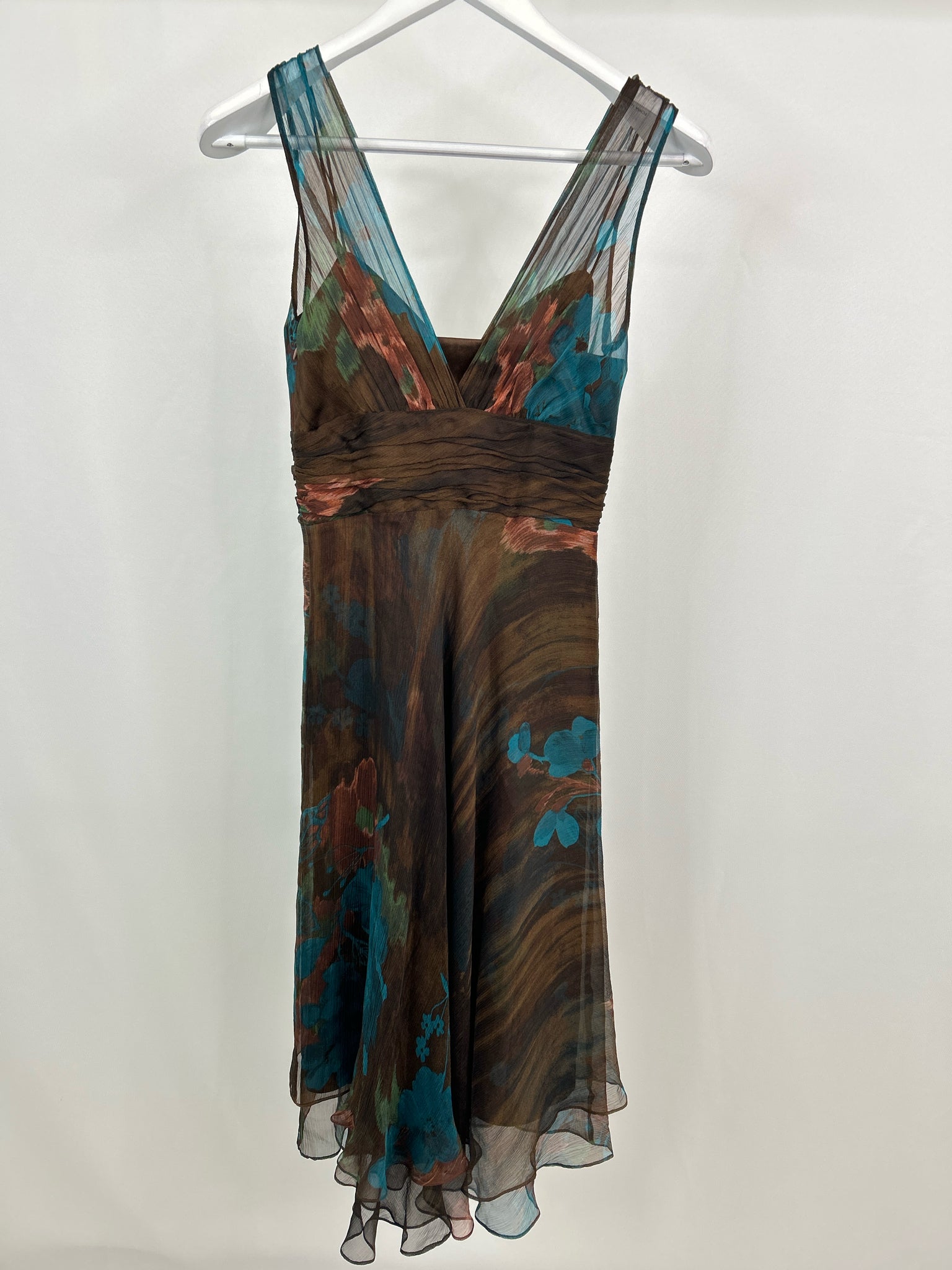 RICKIE FREEMAN Size 4 TEAL AND BROWN Women Dress