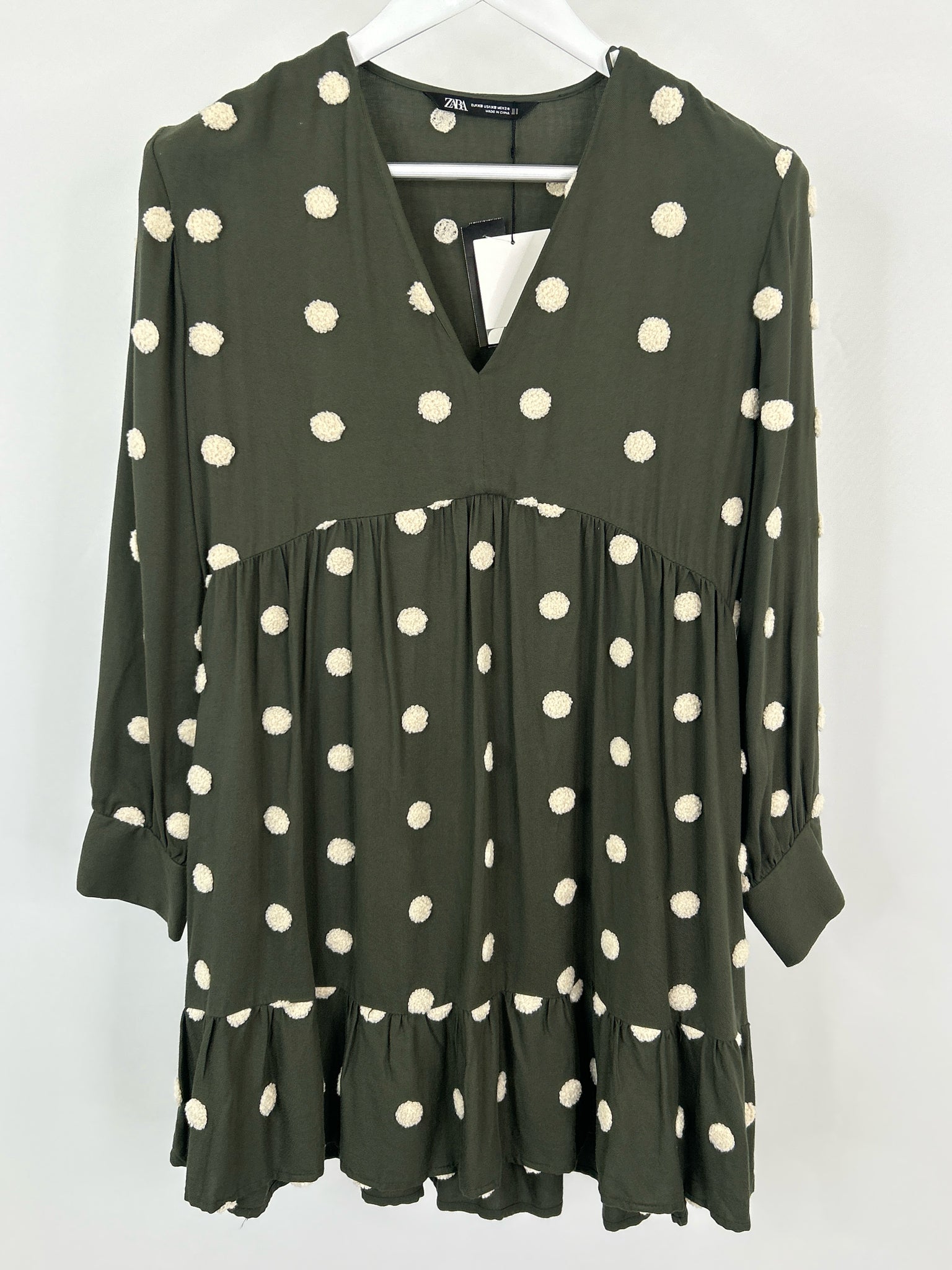 ZARA Size XS Green Print Women Dress