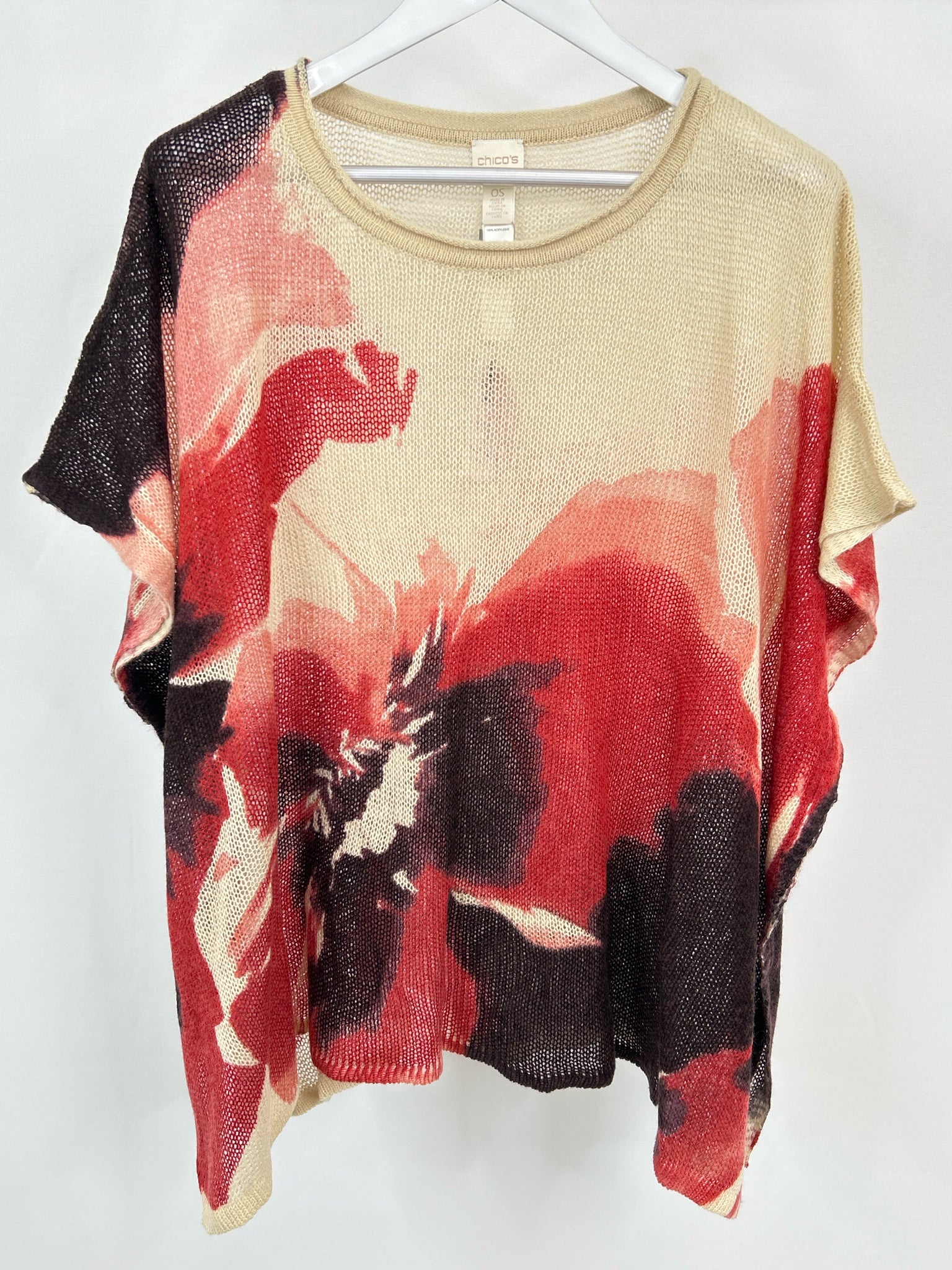 CHICO'S Collection One Size Red Print Women Sweater NWT