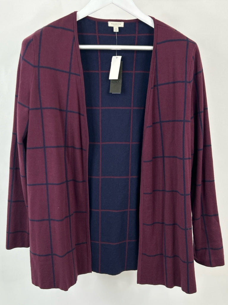 TALBOTS Women Size PM Burgundy Print Cardigan NWT