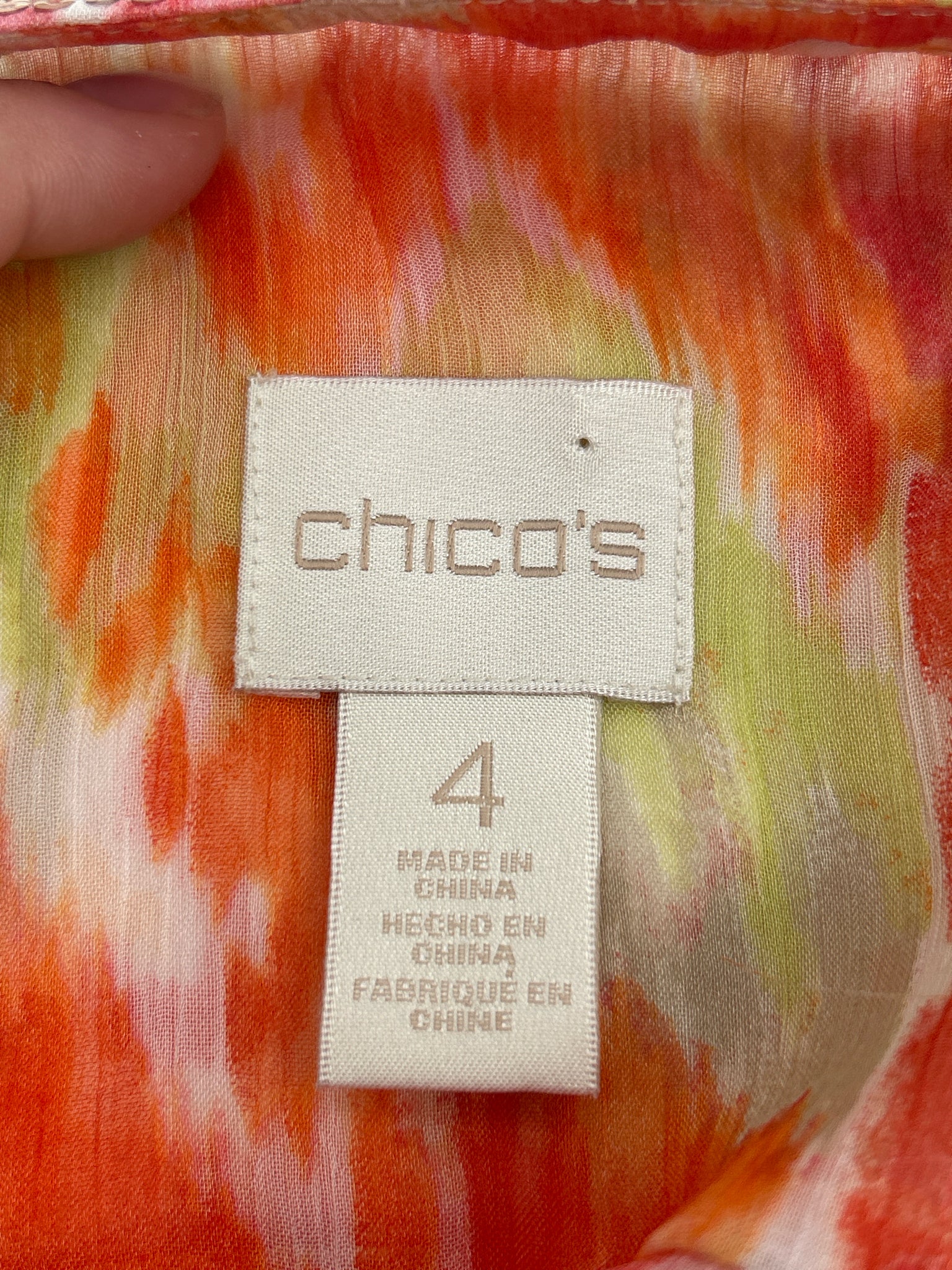 CHICO'S Size 20 Orange Print Women Blouse