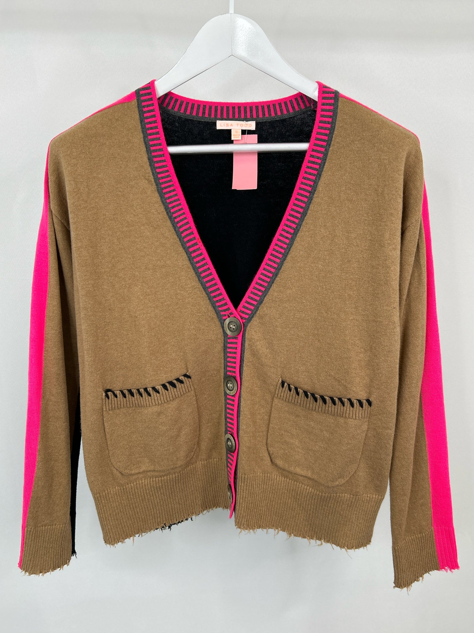 LISA TODD Size S Hot Pink and Beige Women Cardigan