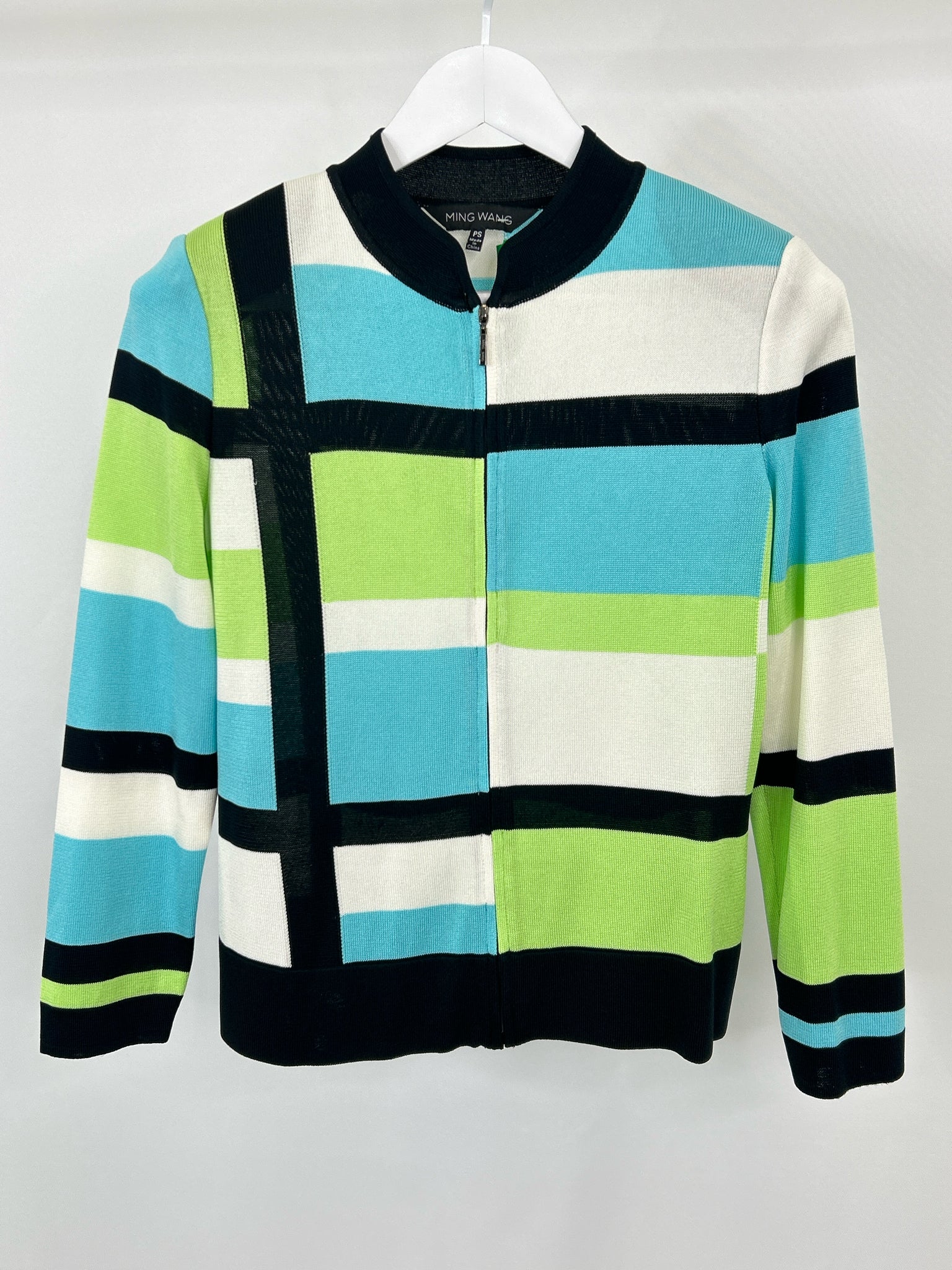 MING WANG Size ps BLACK AND BLUE Women's Cardigan