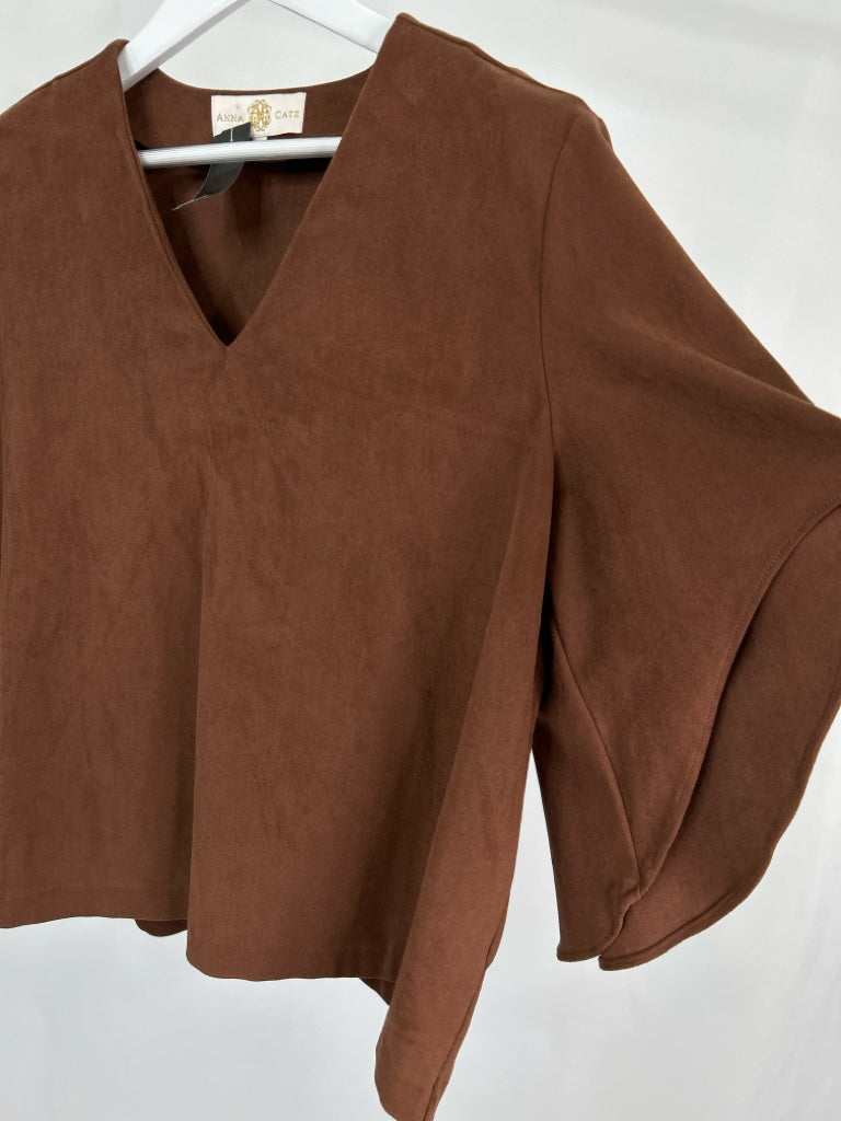 ANNA CATE Women Size L Brown Top