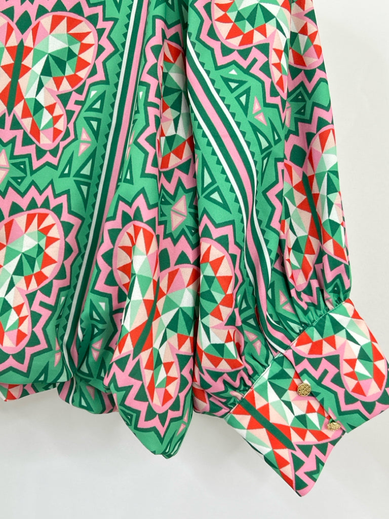 Emily McCarthy Size L Green Print Women's Top