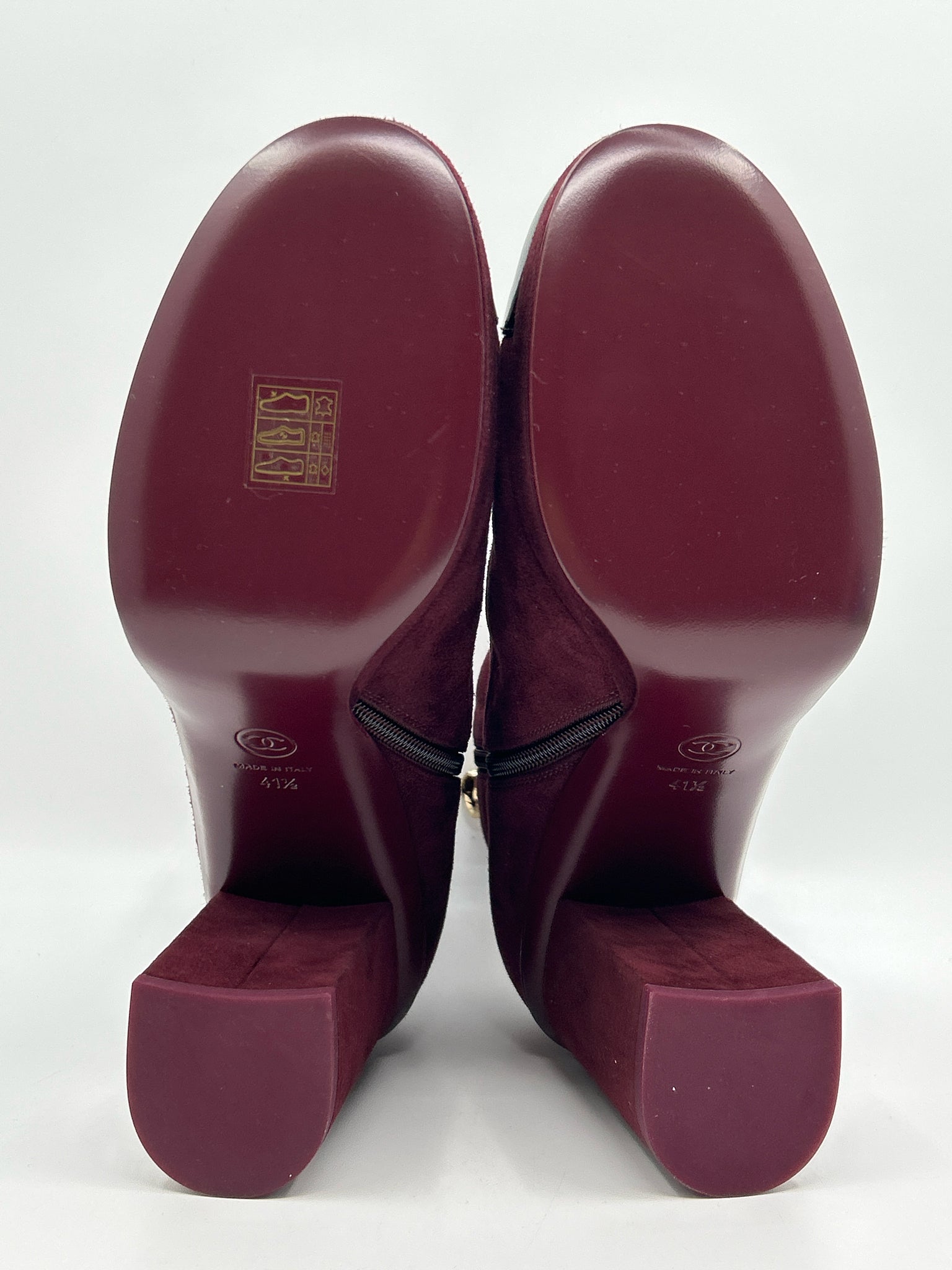 CHANEL Size 41.5/10.5 Burgundy and Black Women Booties