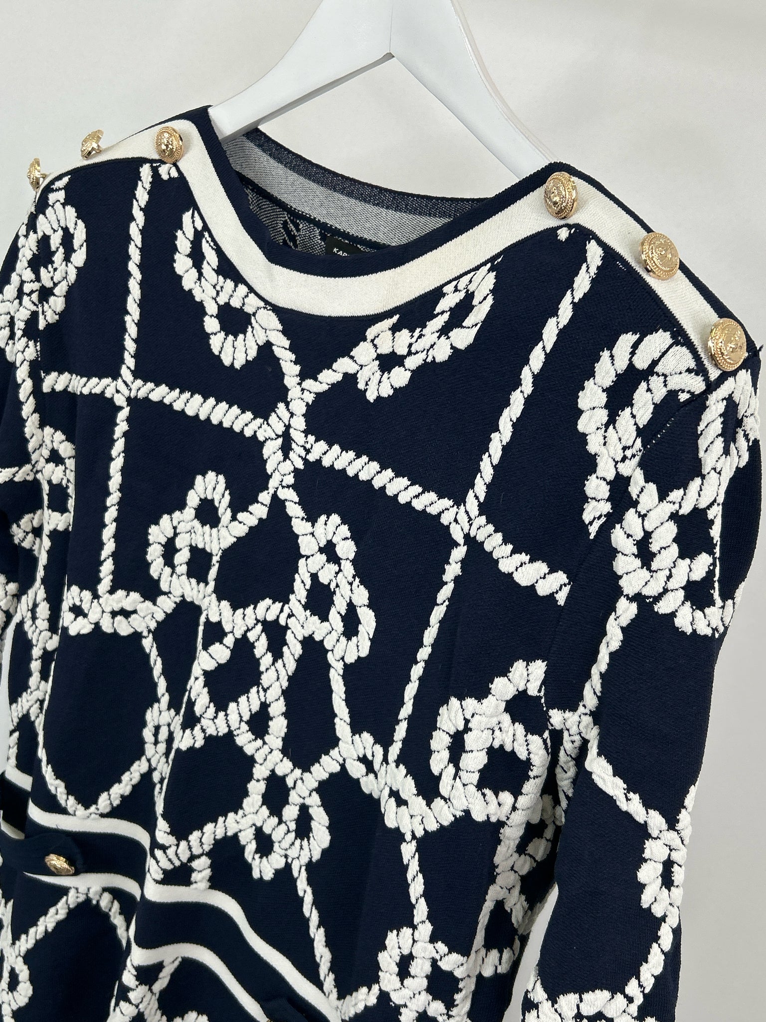 KAREN MILLEN Size XL Navy Print Women Dress