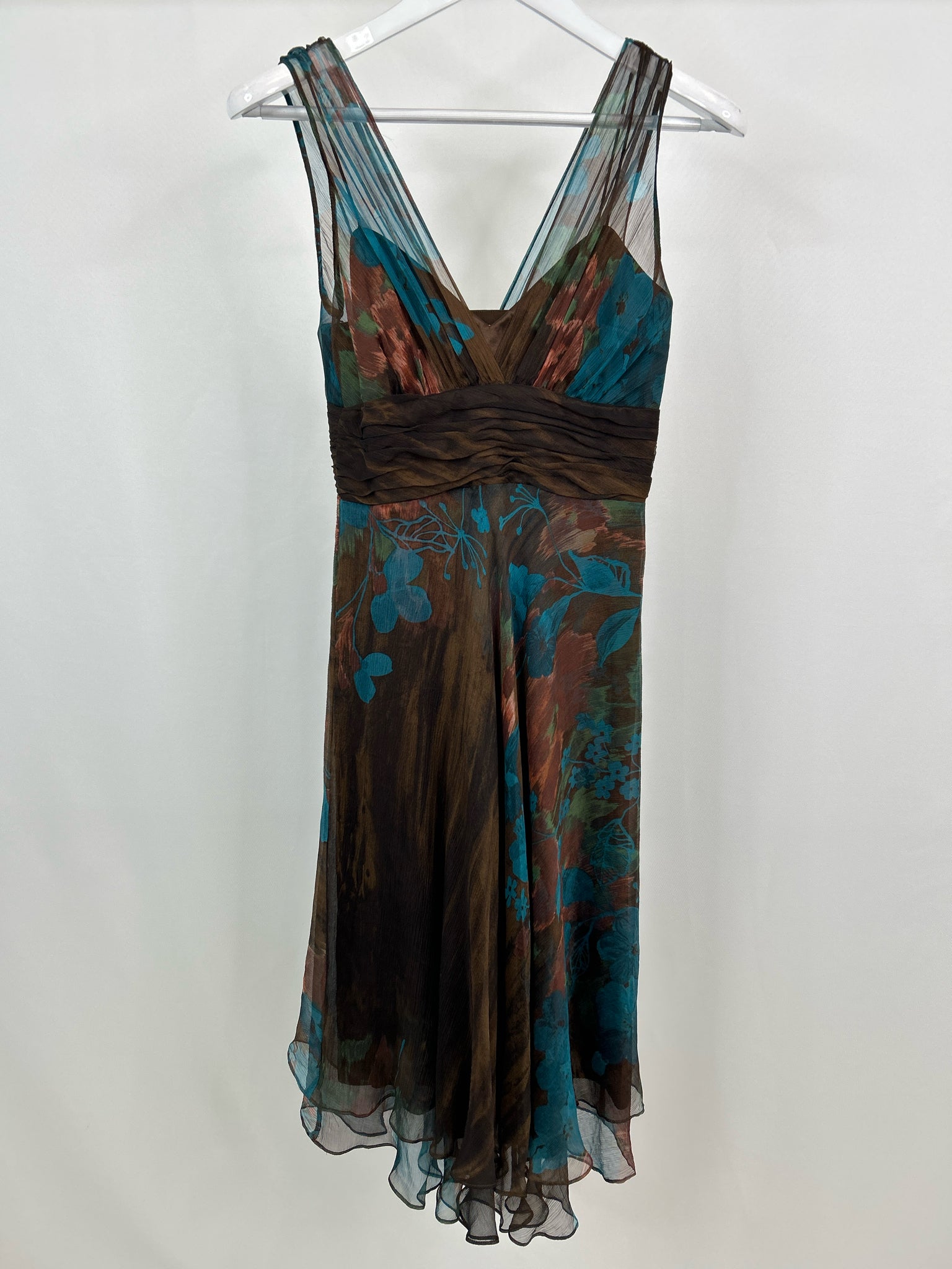 RICKIE FREEMAN Size 4 TEAL AND BROWN Women Dress