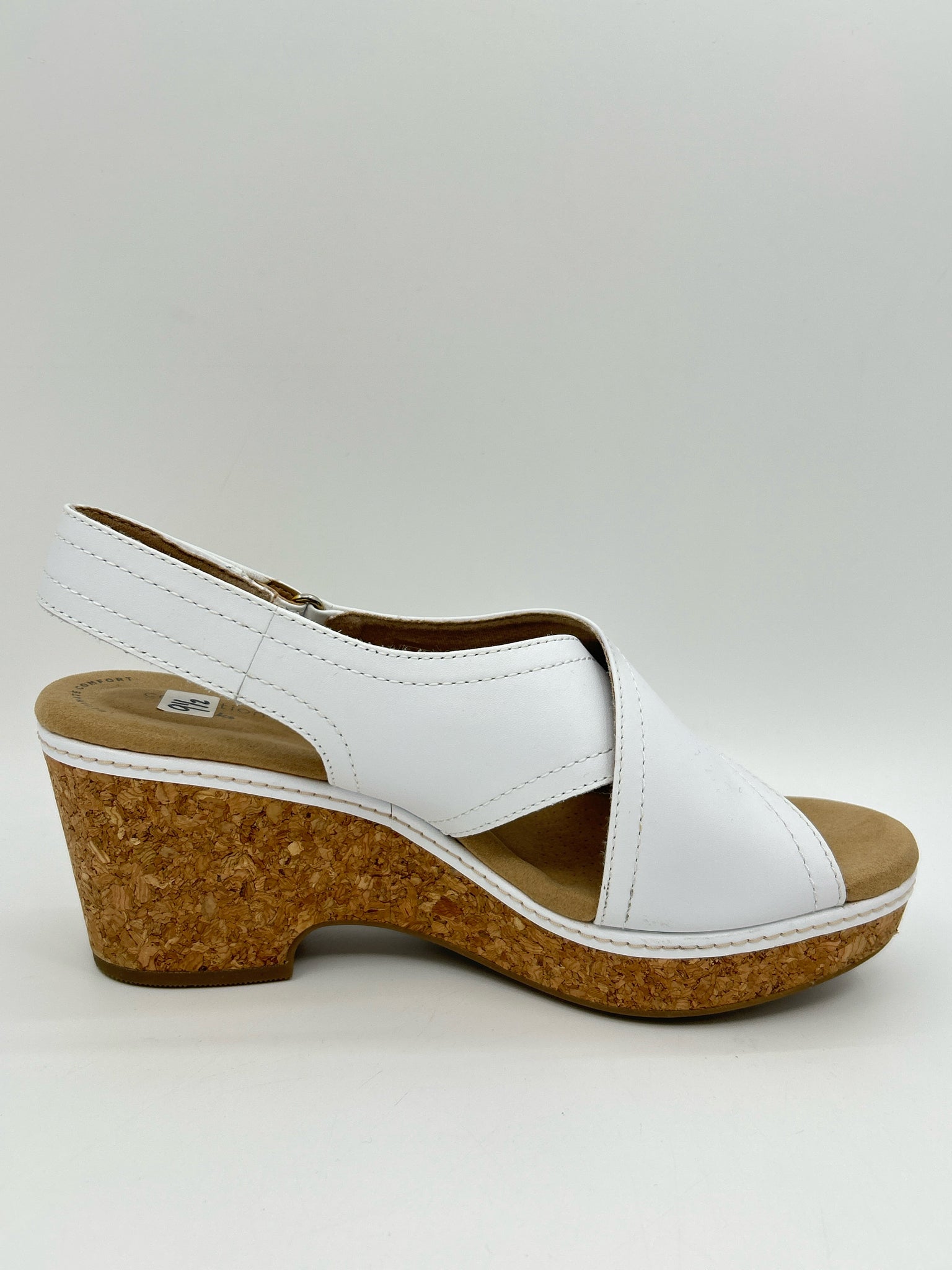 CLARKS Size 9.5 White & Brown Women Sandal
