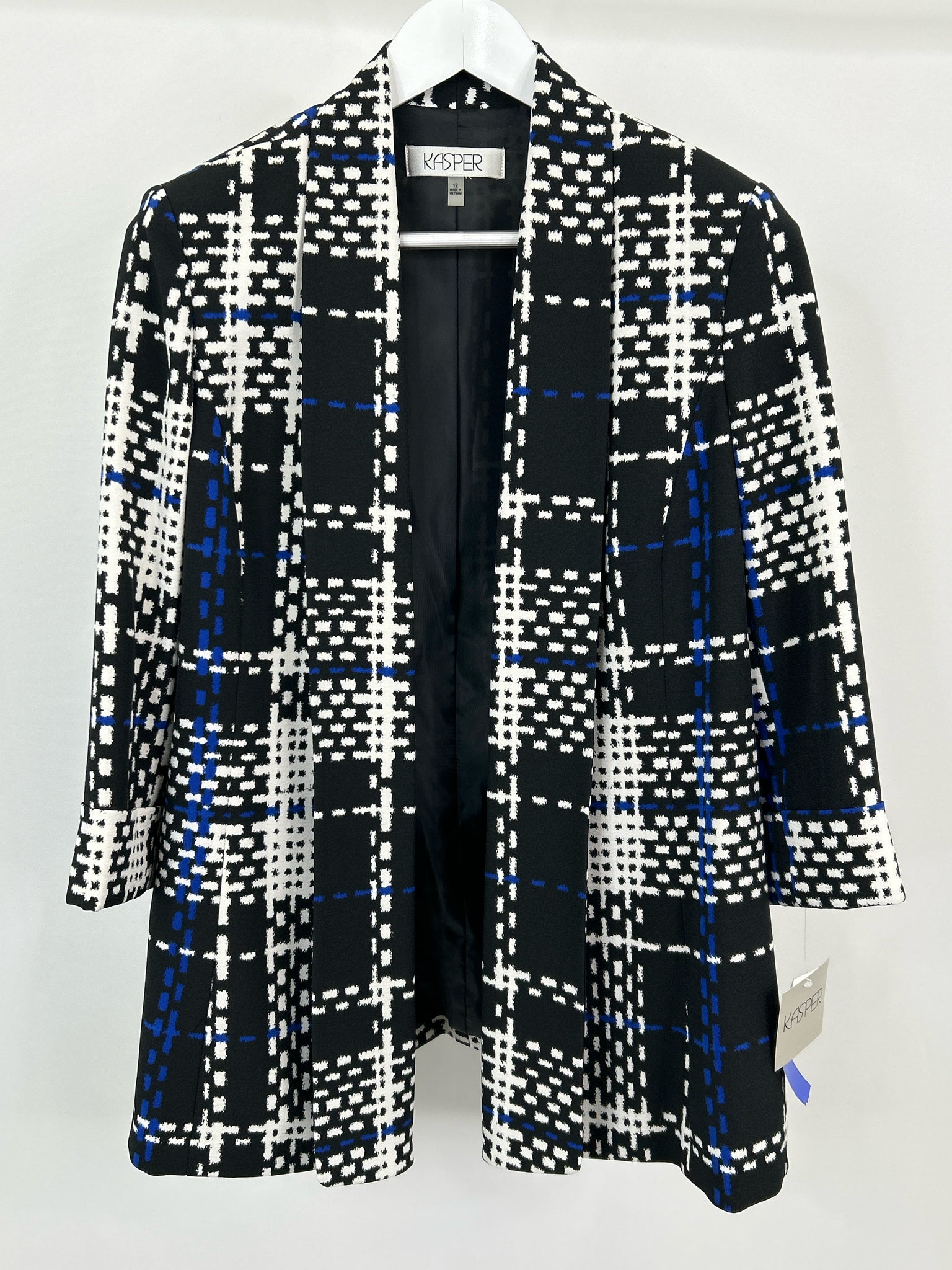 KASPER Size 12 Black Print Women Jacket