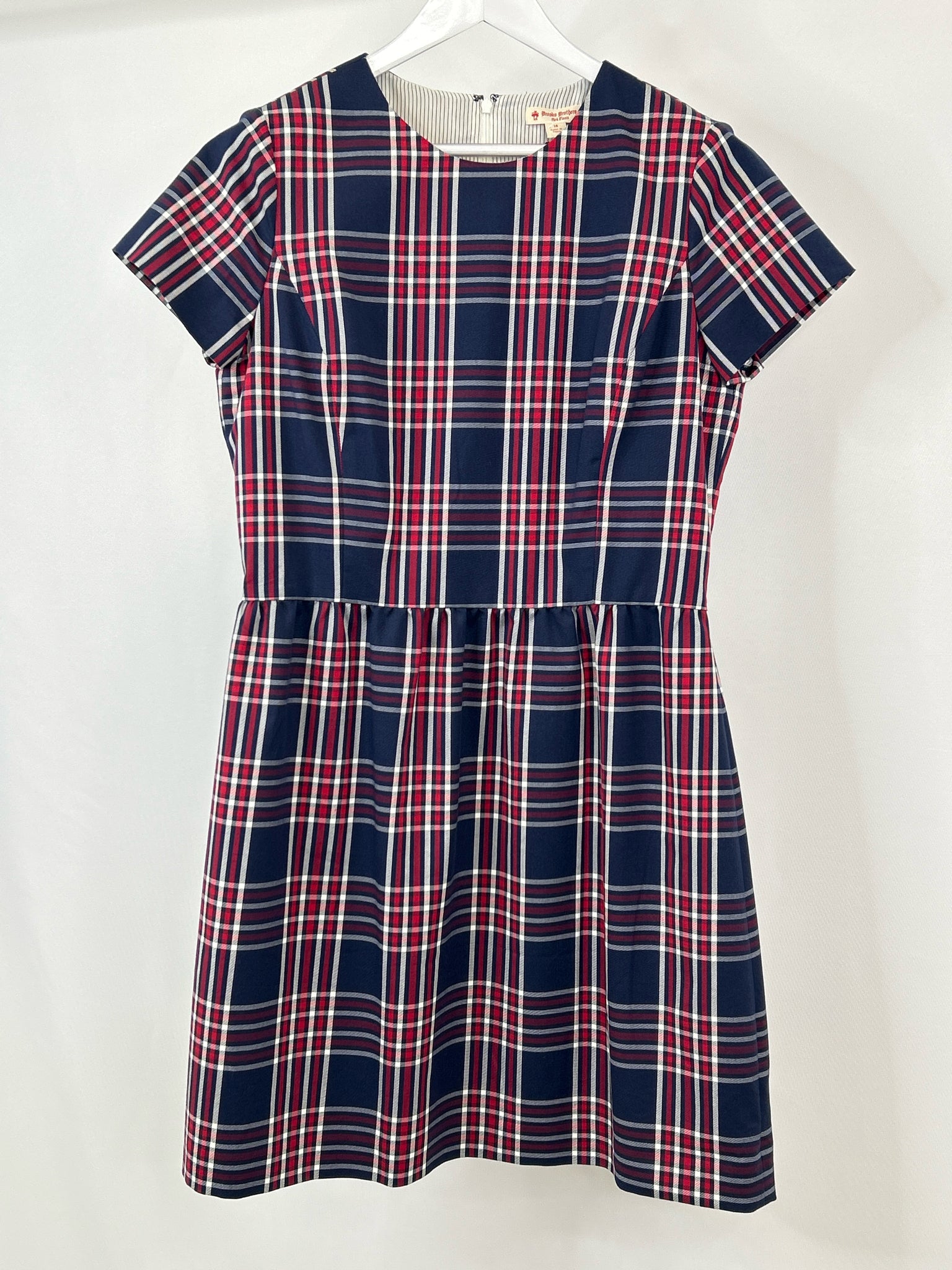 BROOKS BROTHERS Size 14 Navy plaid Women Dress