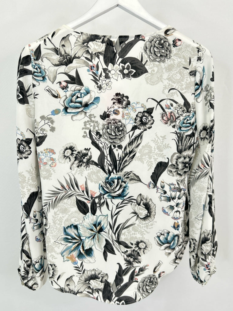 White House Black Market Size 4 WHITE AND GRAY Women's Top