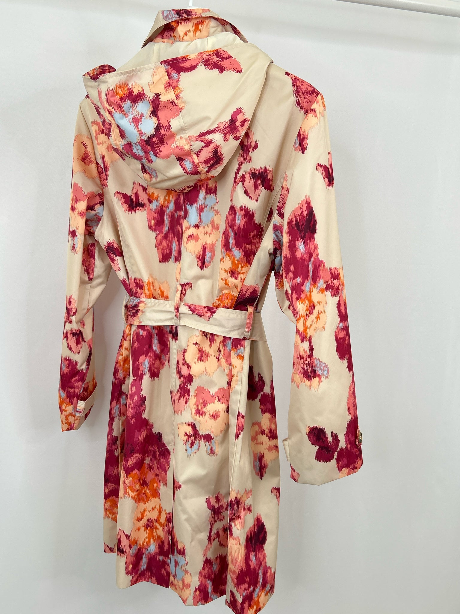 CHICO'S Size 16/18 Beige Print Women Trench Coat