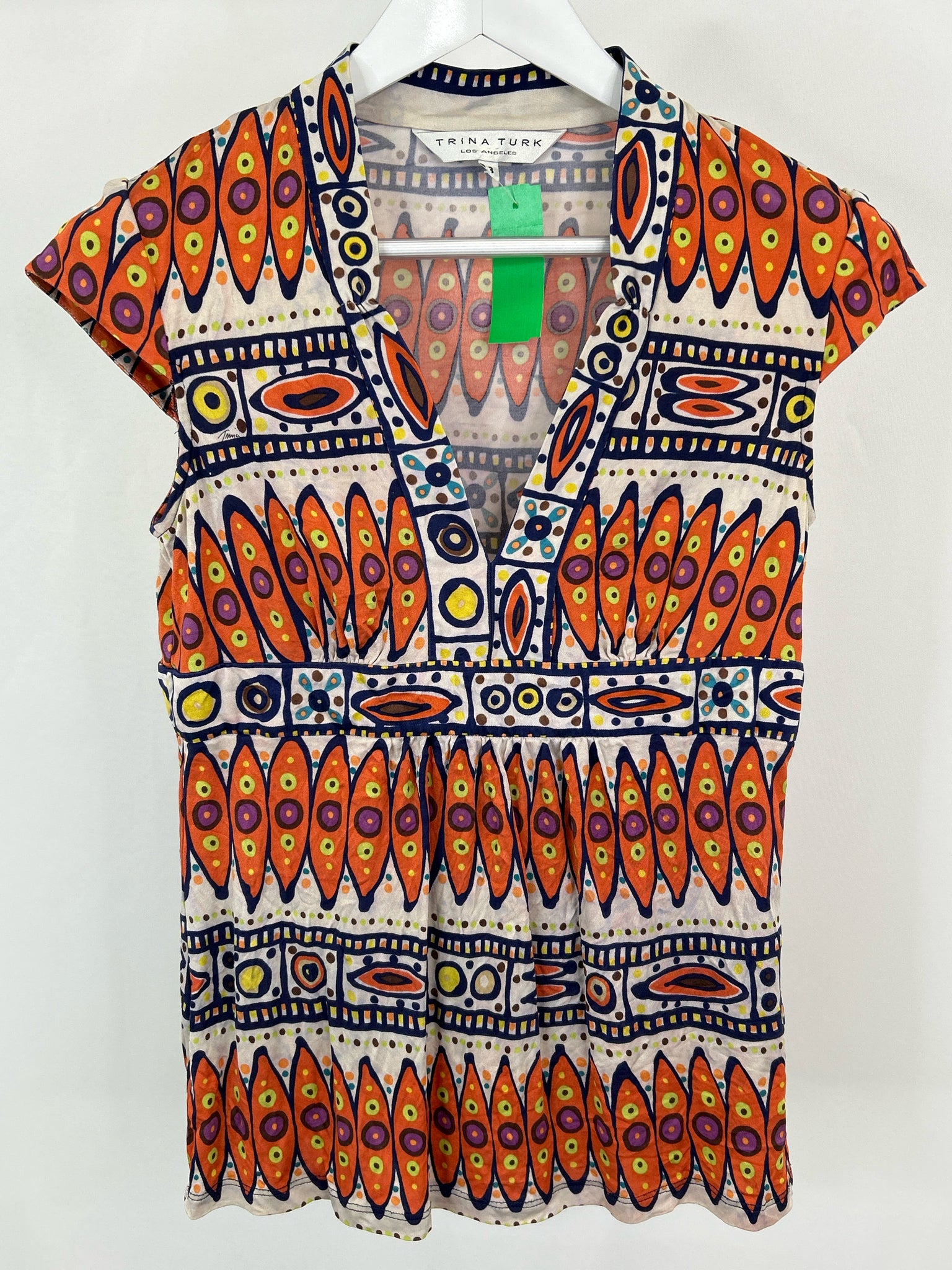 TRINA TURK Size 8 Orange Print Women Top