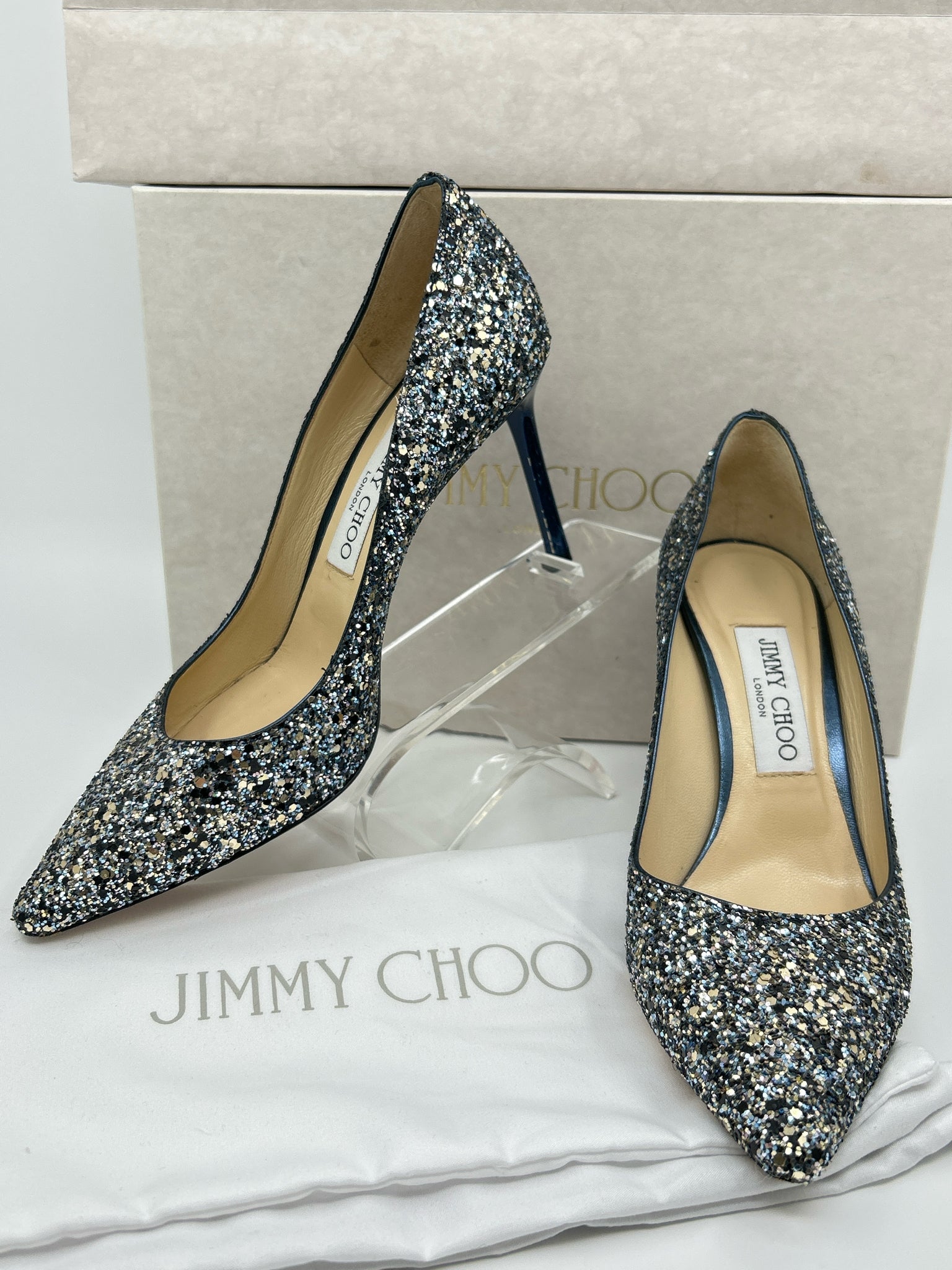 JIMMY CHOO EU Size 38 Blue and Silver Women Pumps