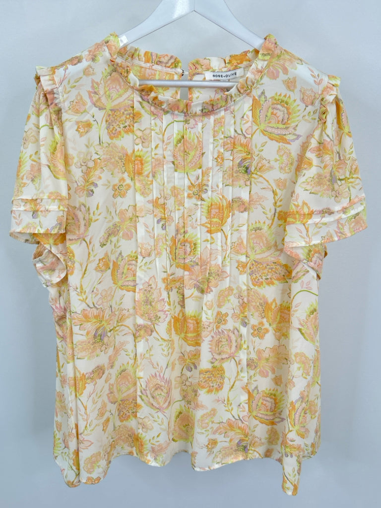 ROSE + OLIVE Size 3X Peach Print Women's Top