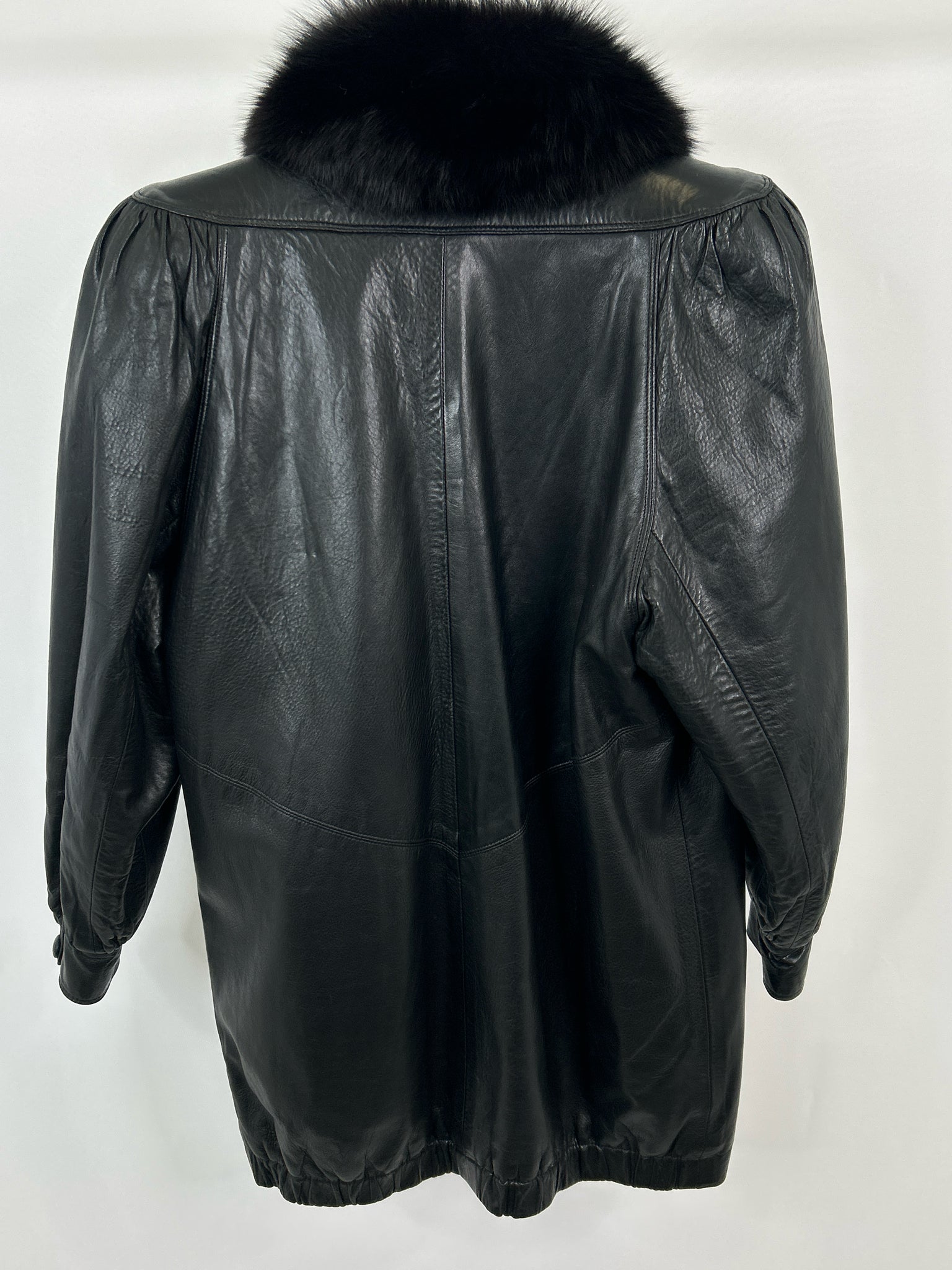 NO BRAND Vintage Size M/L Black Leather & Fur Women Coat