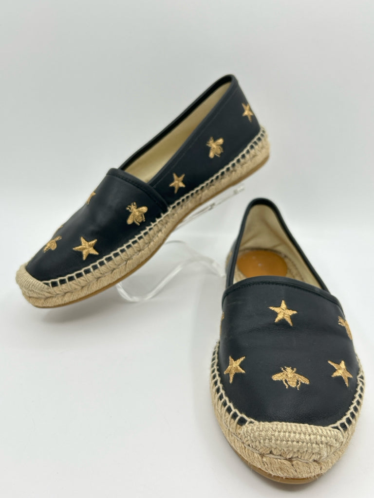 GUCCI Size 40.5 BLACK AND GOLD Women's Flats