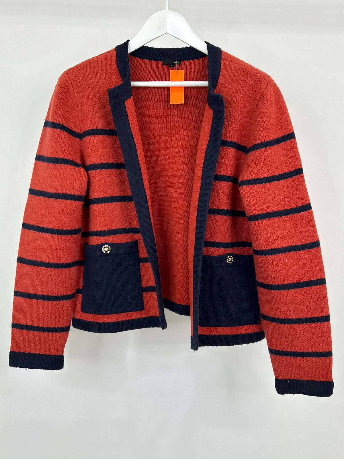 TALBOTS Size L Orange Red and Navy Women Cardigan