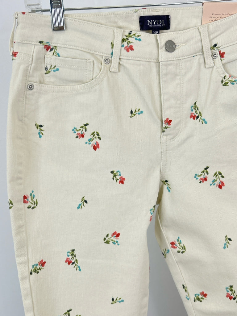 NYDJ Size 10P Cream floral print jeans