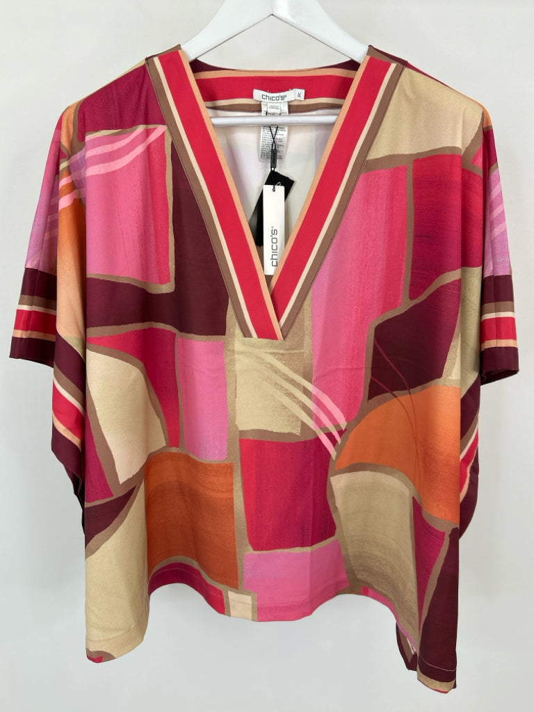 CHICO'S Size L/XL ORANGE AND RED Women's Poncho
