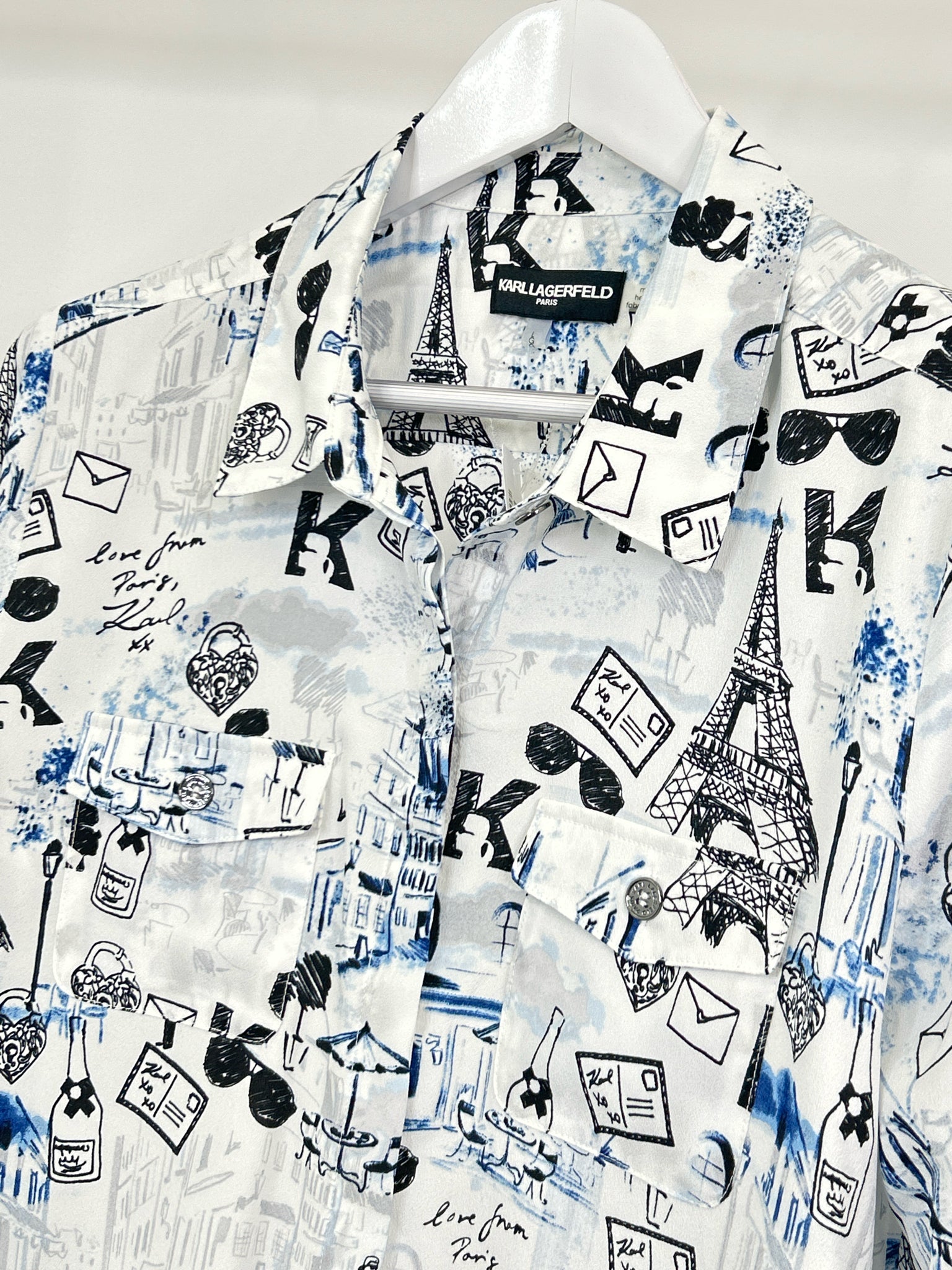 KARL LAGERFELD Size L White Print Women Shirt