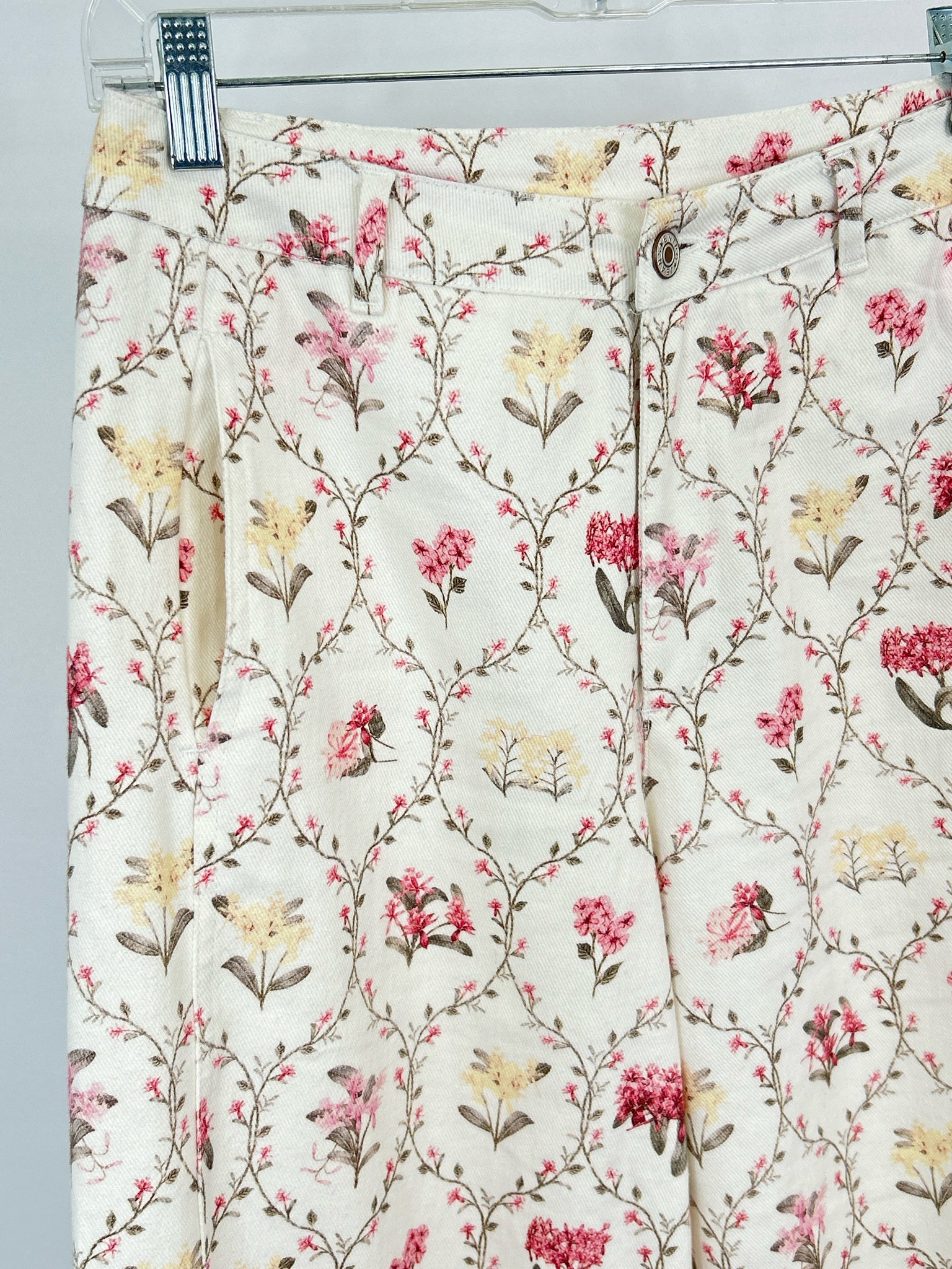 ENTRO Size S White Floral Women Pants Jeans